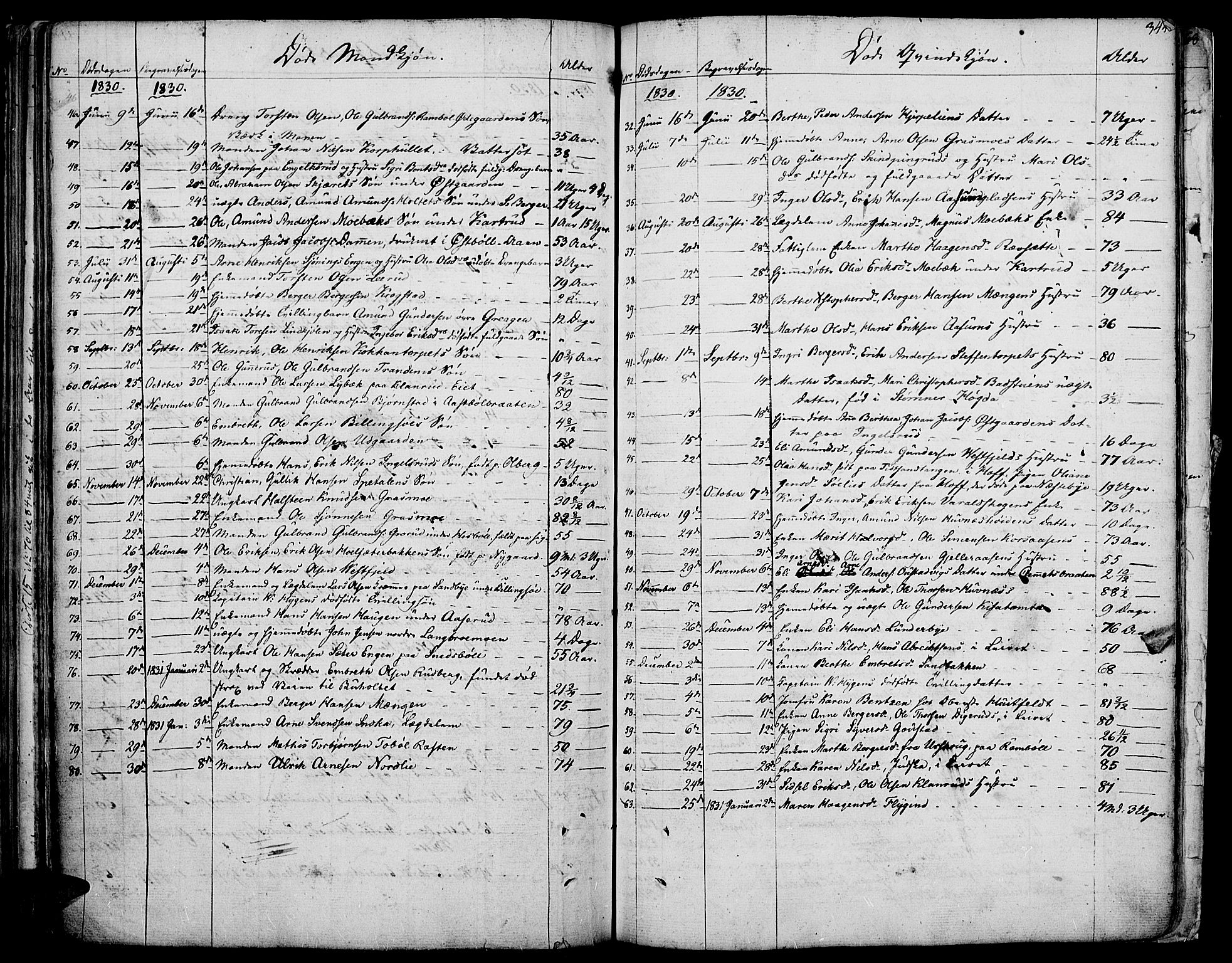 Vinger prestekontor, AV/SAH-PREST-024/H/Ha/Haa/L0007: Parish register (official) no. 7, 1826-1839, p. 345