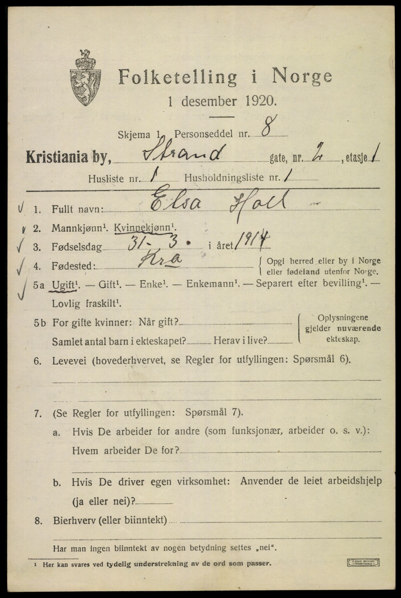 SAO, 1920 census for Kristiania, 1920, p. 550847