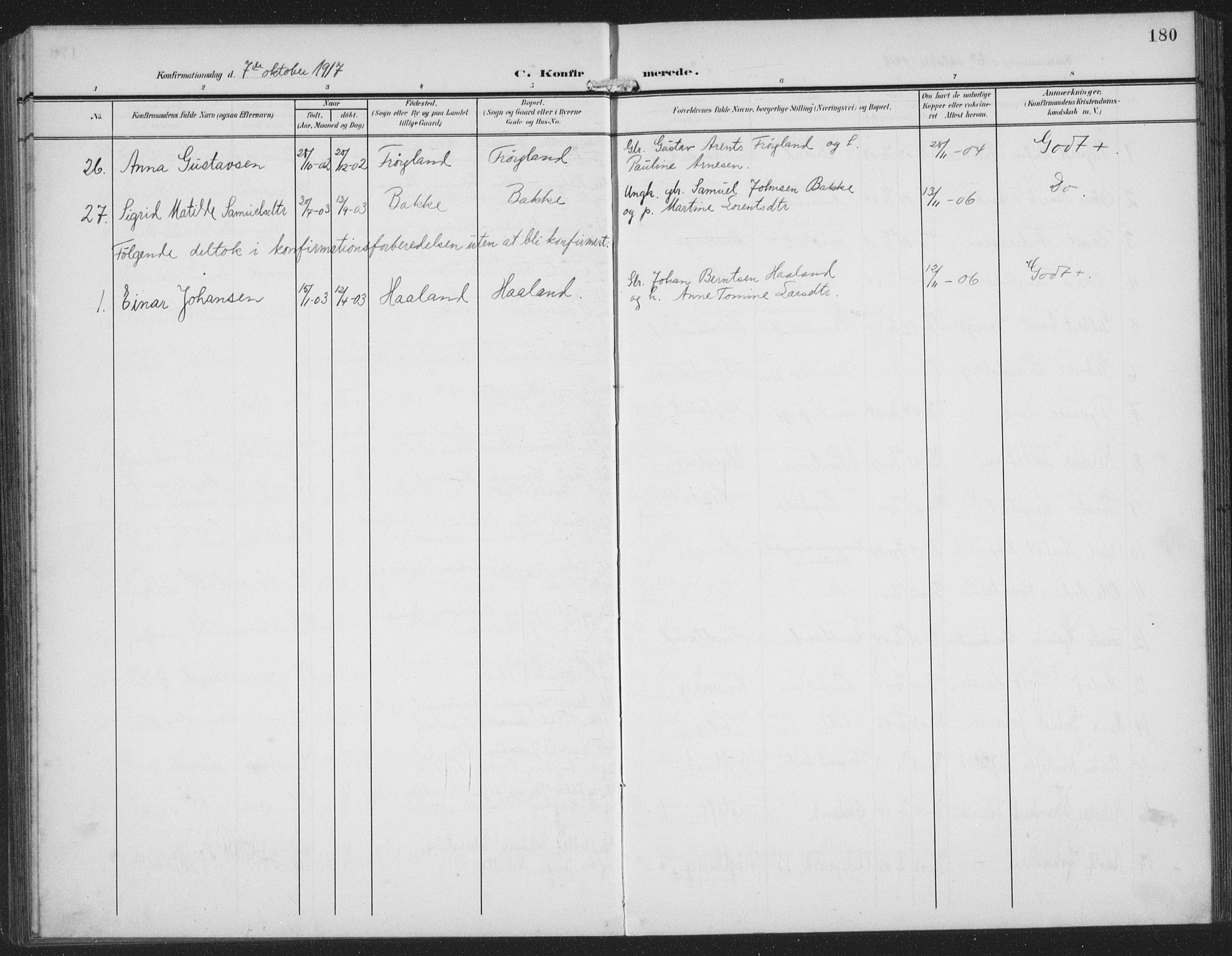 Sokndal sokneprestkontor, AV/SAST-A-101808: Parish register (copy) no. B 8, 1908-1934, p. 180