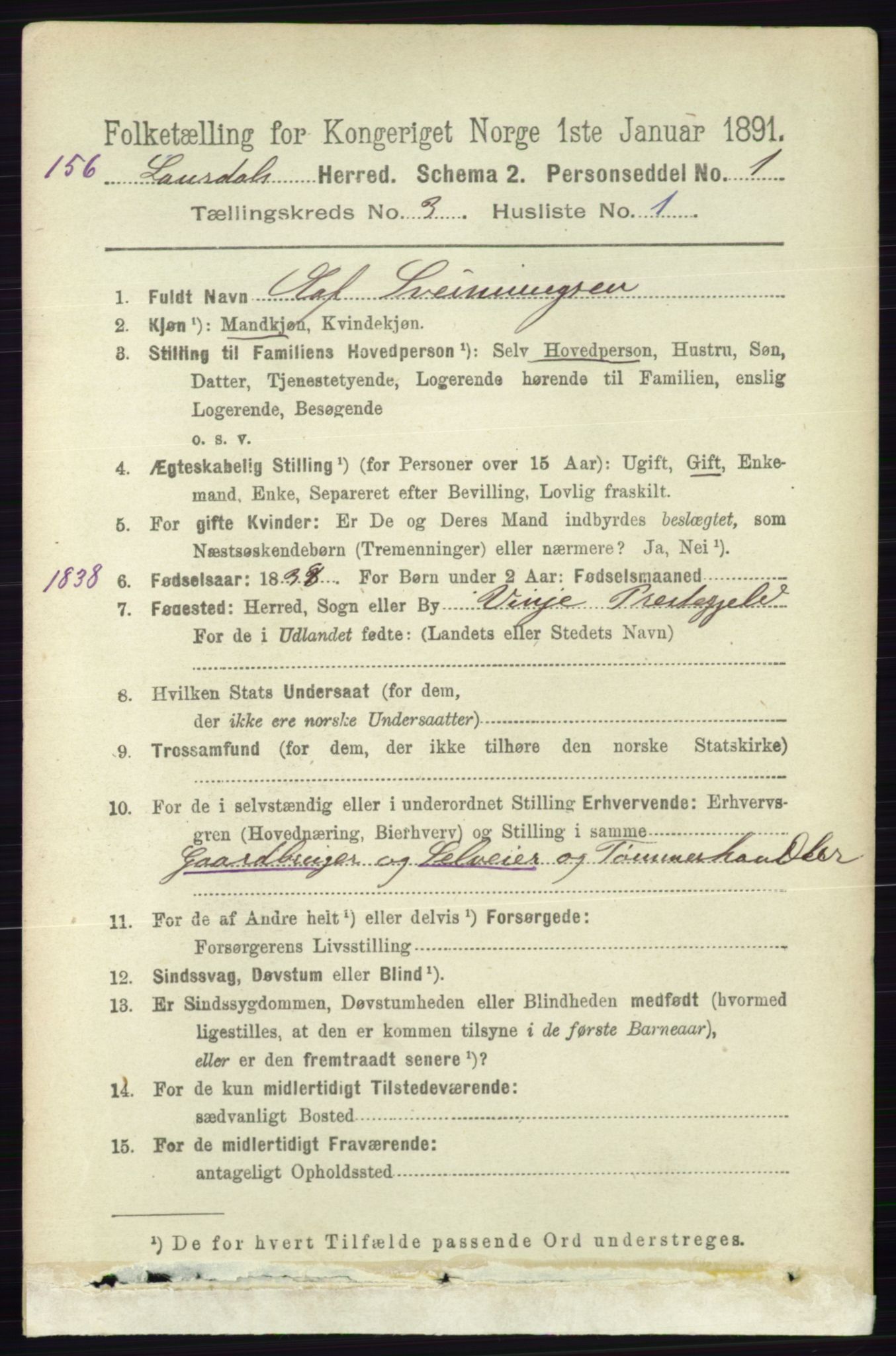 RA, 1891 census for 0833 Lårdal, 1891, p. 798