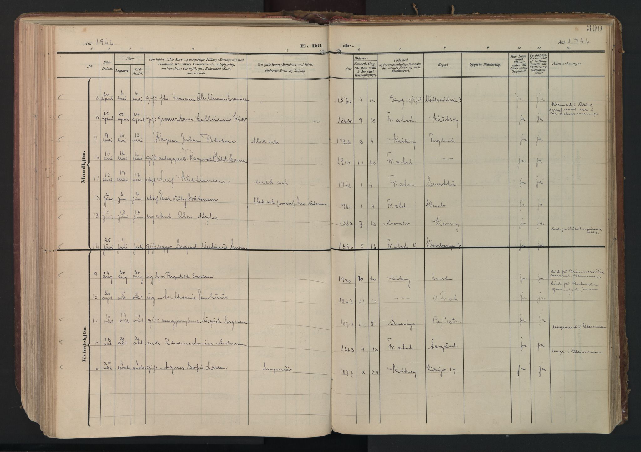 Kråkerøy prestekontor Kirkebøker, AV/SAO-A-10912/F/Fa/L0004: Parish register (official) no. 4, 1908-1965, p. 300