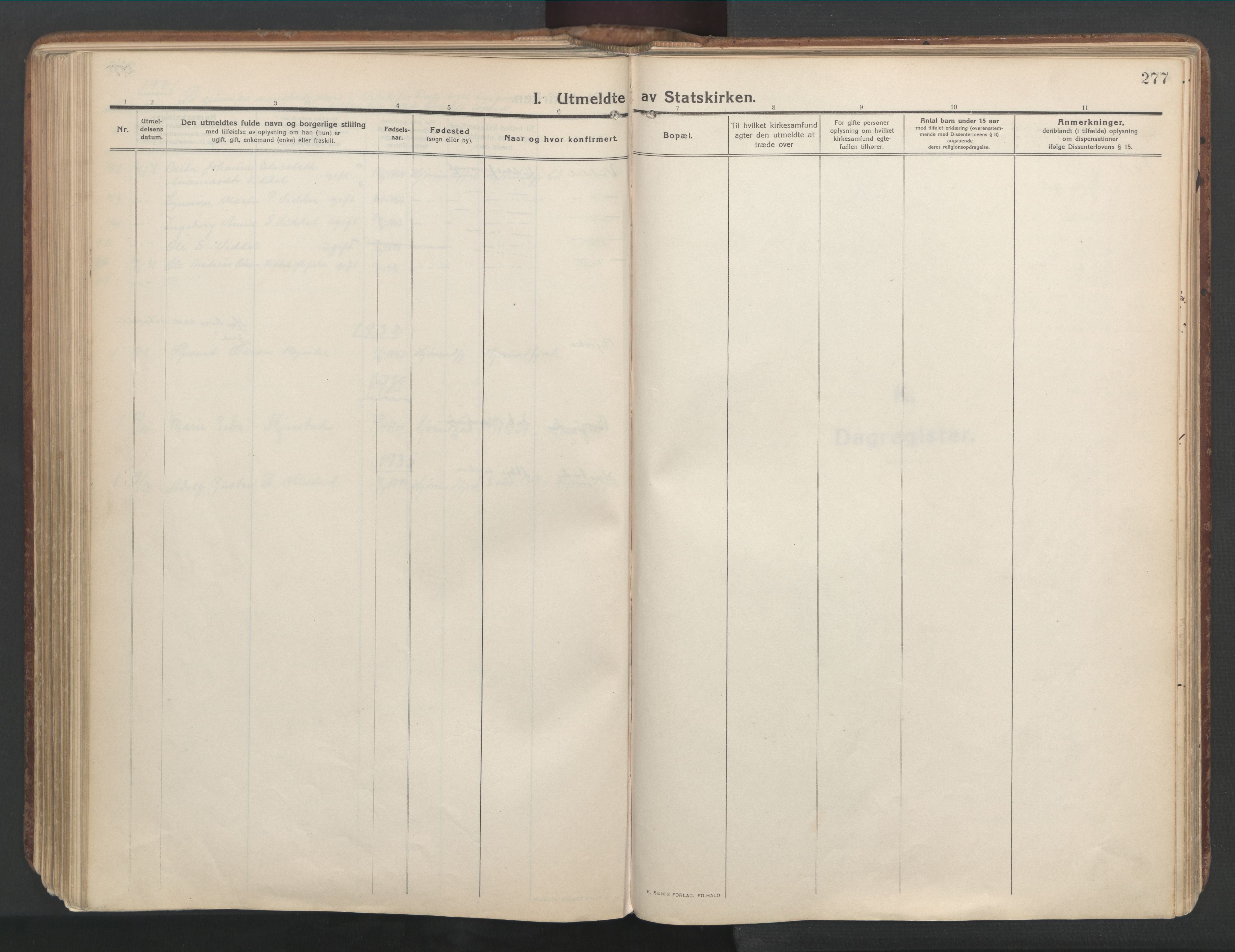 Ministerialprotokoller, klokkerbøker og fødselsregistre - Møre og Romsdal, SAT/A-1454/515/L0212: Parish register (official) no. 515A08, 1911-1935, p. 277