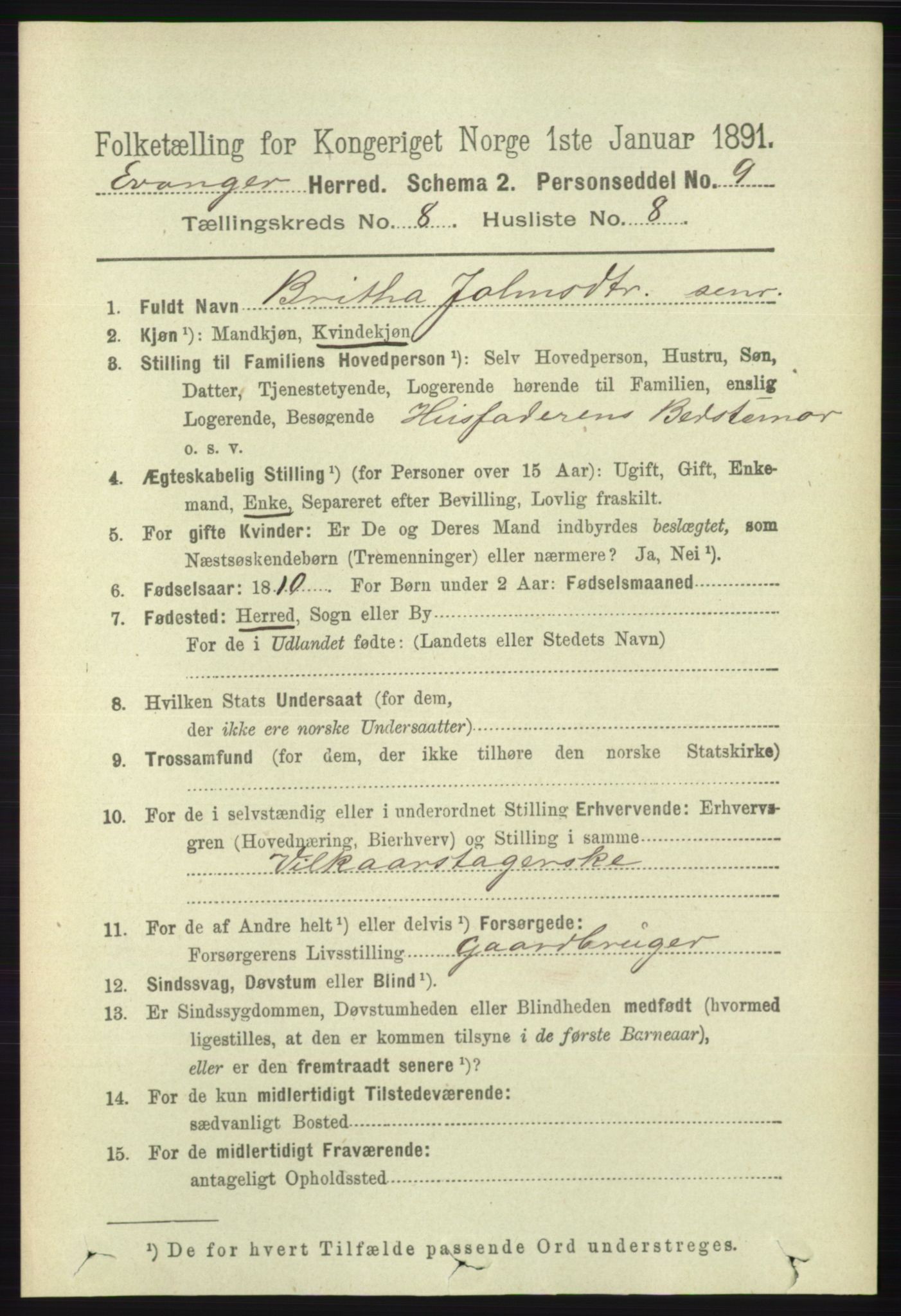 RA, 1891 census for 1237 Evanger, 1891, p. 2311