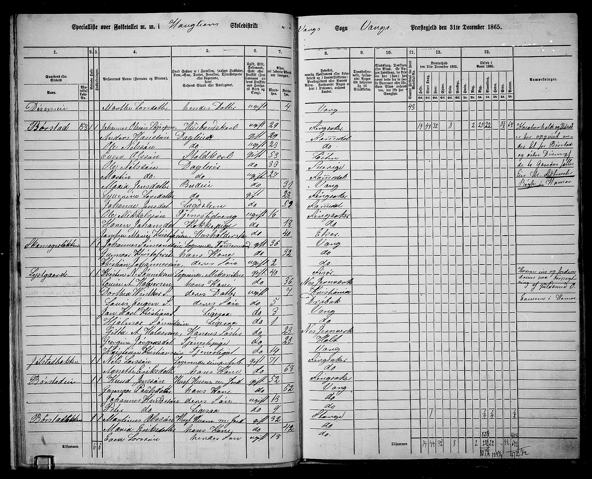 RA, 1865 census for Vang/Vang og Furnes, 1865, p. 170