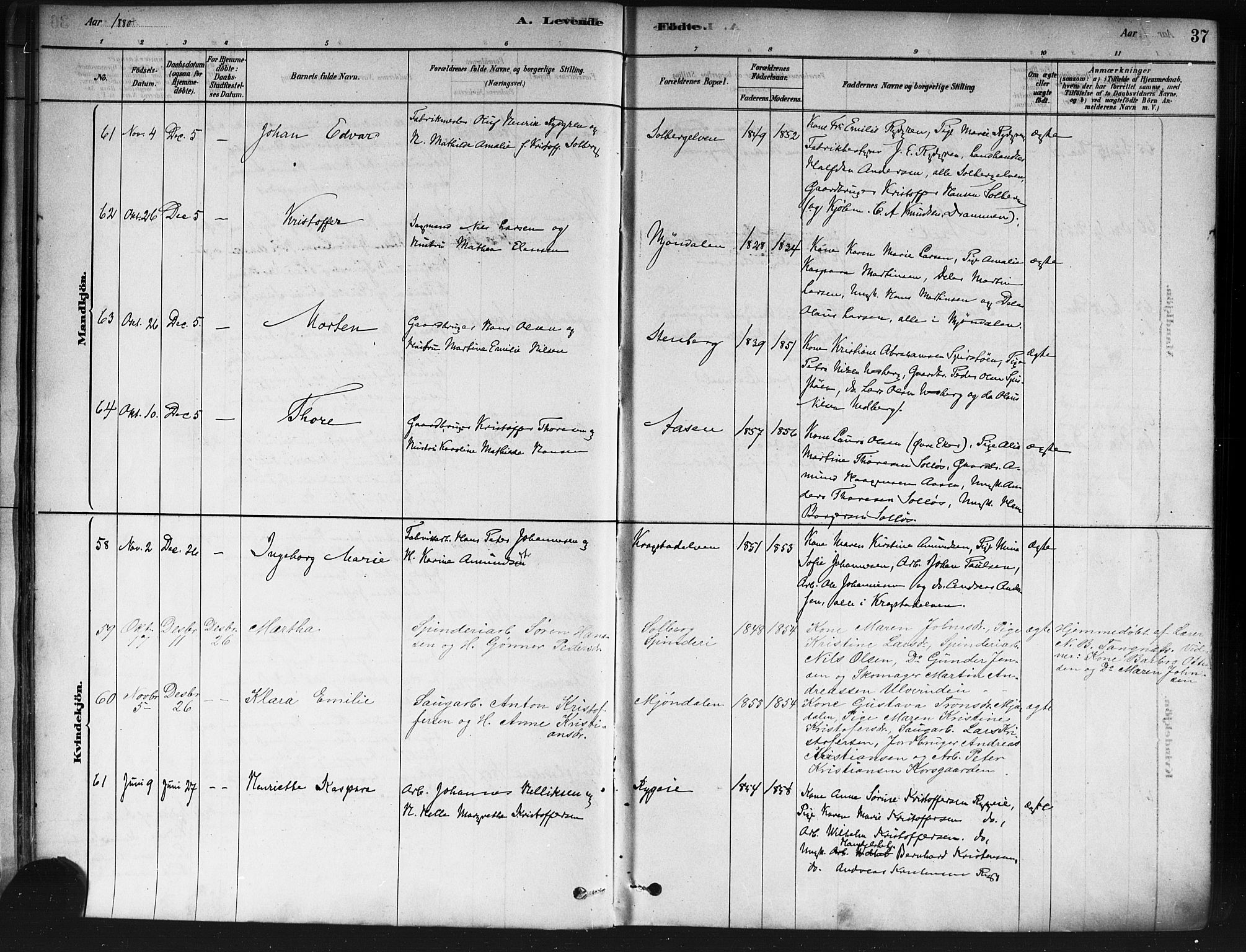 Nedre Eiker kirkebøker, SAKO/A-612/F/Fa/L0002: Parish register (official) no. 2, 1878-1885, p. 37