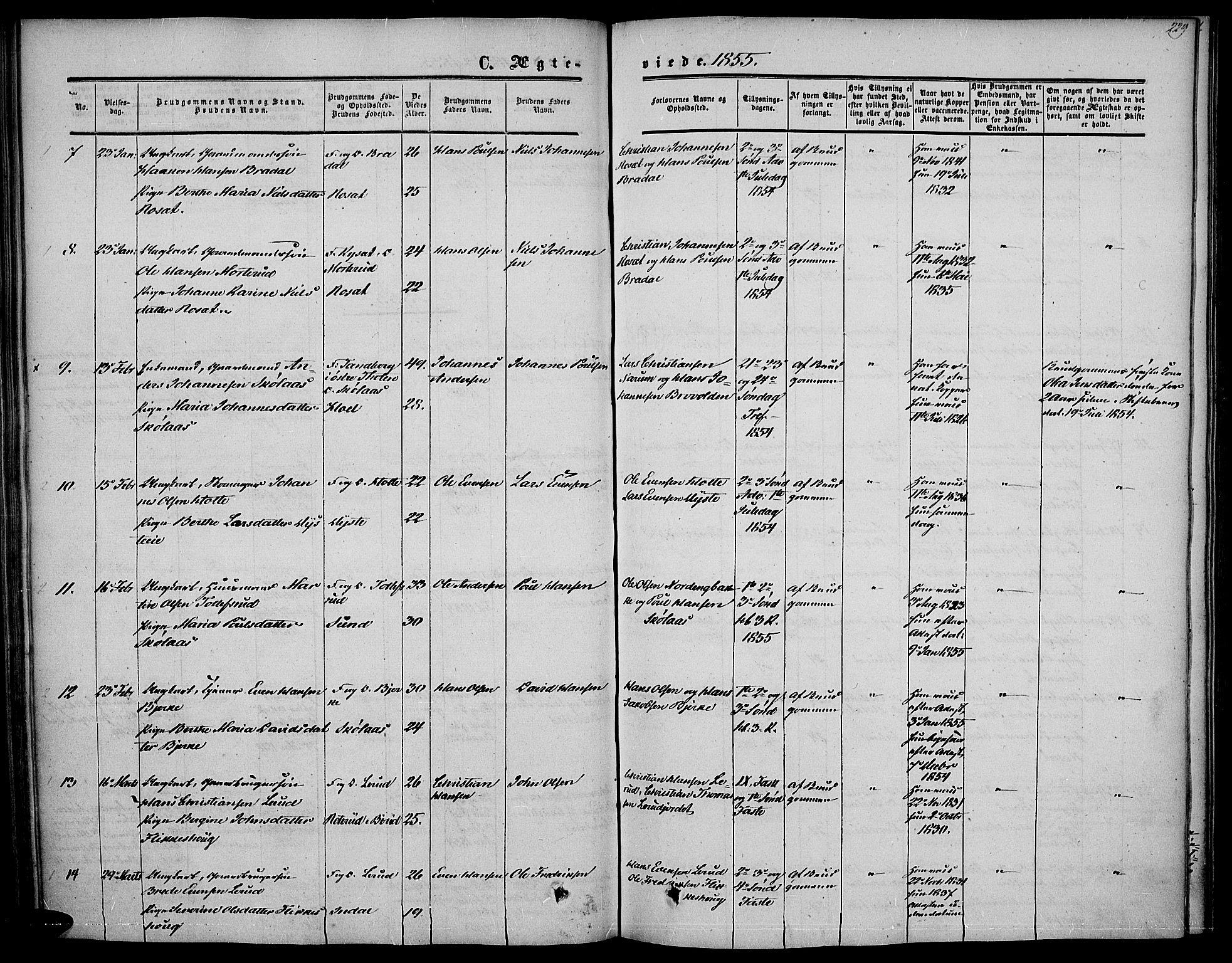 Vestre Toten prestekontor, SAH/PREST-108/H/Ha/Haa/L0005: Parish register (official) no. 5, 1850-1855, p. 229