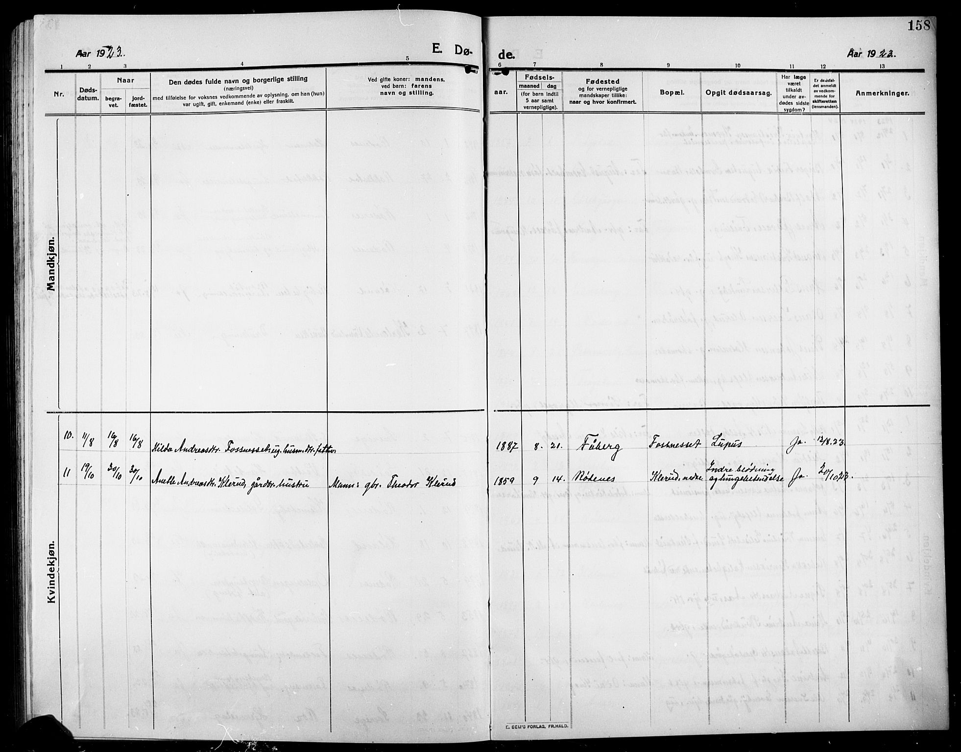 Rødenes prestekontor Kirkebøker, AV/SAO-A-2005/G/Ga/L0003: Parish register (copy) no. I 3, 1911-1926, p. 158