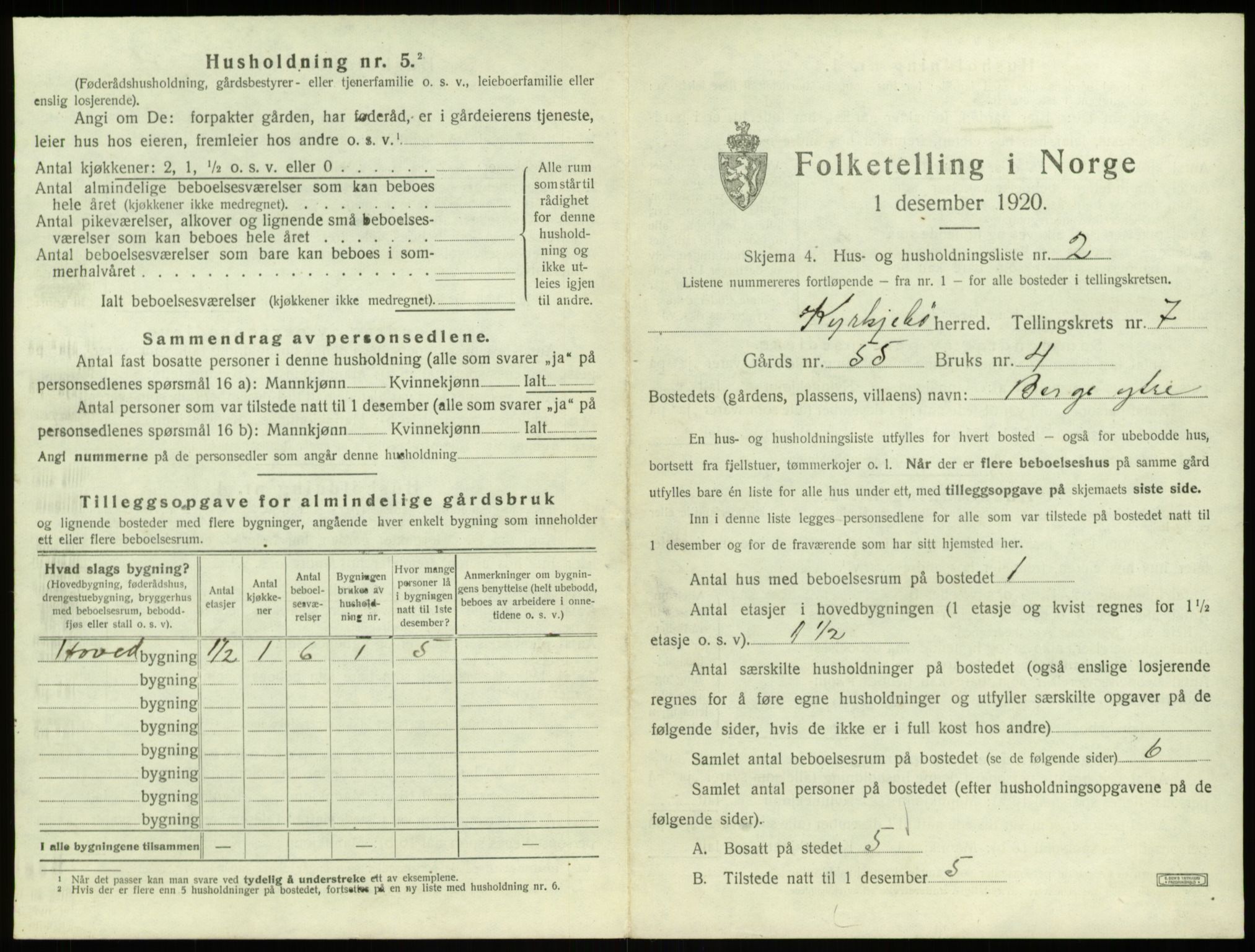 SAB, 1920 census for Kyrkjebø, 1920, p. 491