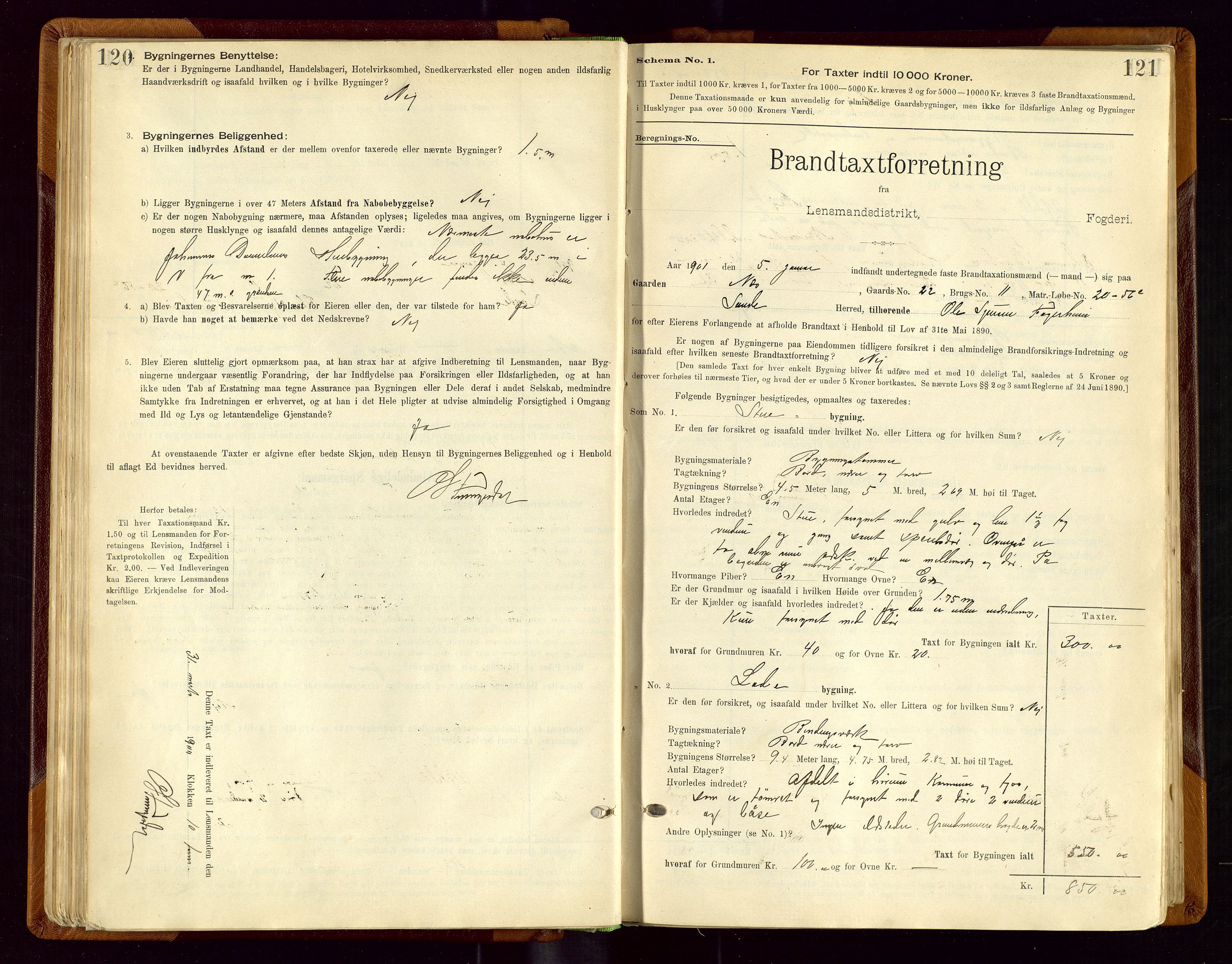 Sauda lensmannskontor, SAST/A-100177/Gob/L0001: Branntakstprotokoll - skjematakst, 1894-1914, p. 120-121