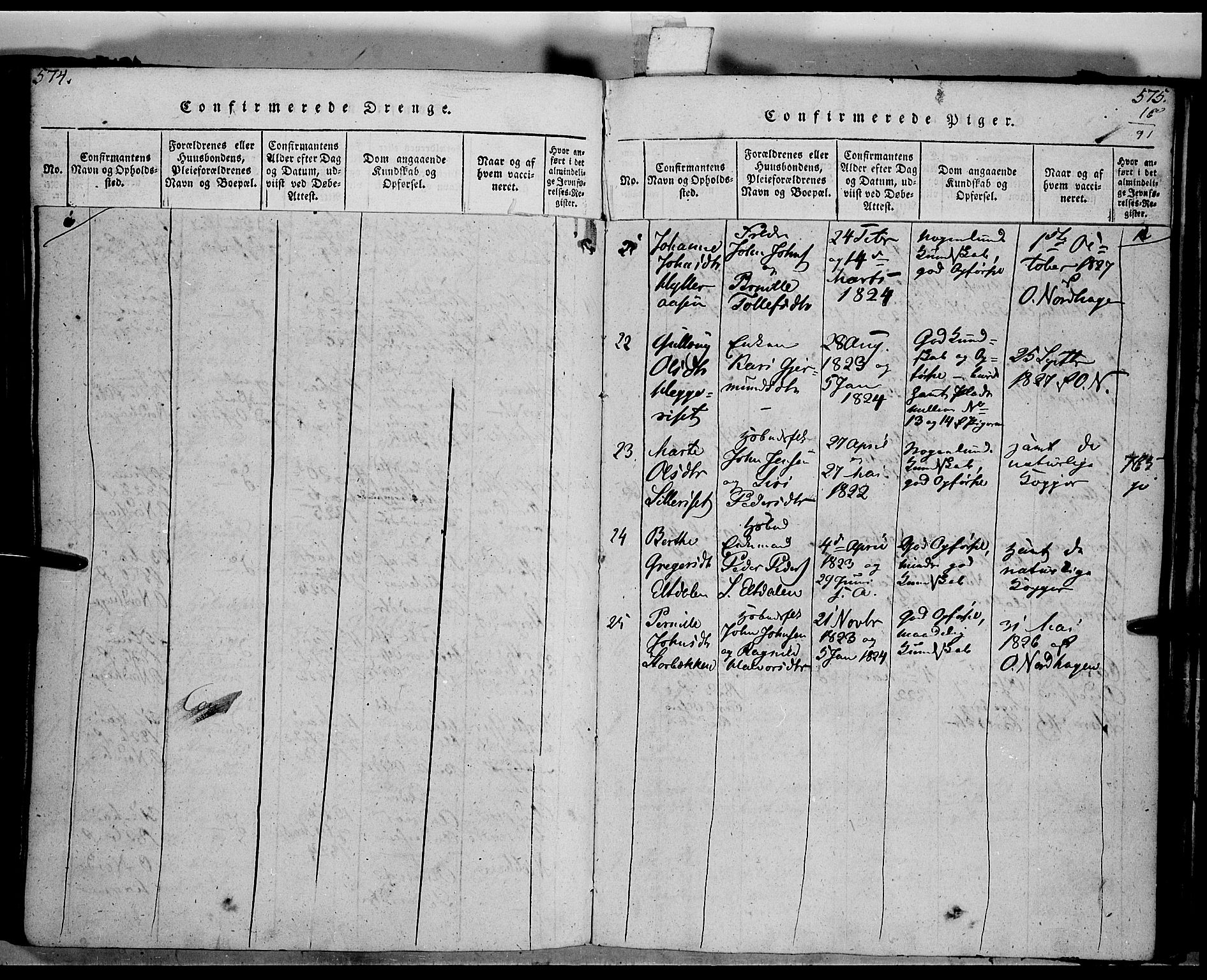 Trysil prestekontor, SAH/PREST-046/H/Ha/Haa/L0003: Parish register (official) no. 3 /1, 1814-1841, p. 574-575
