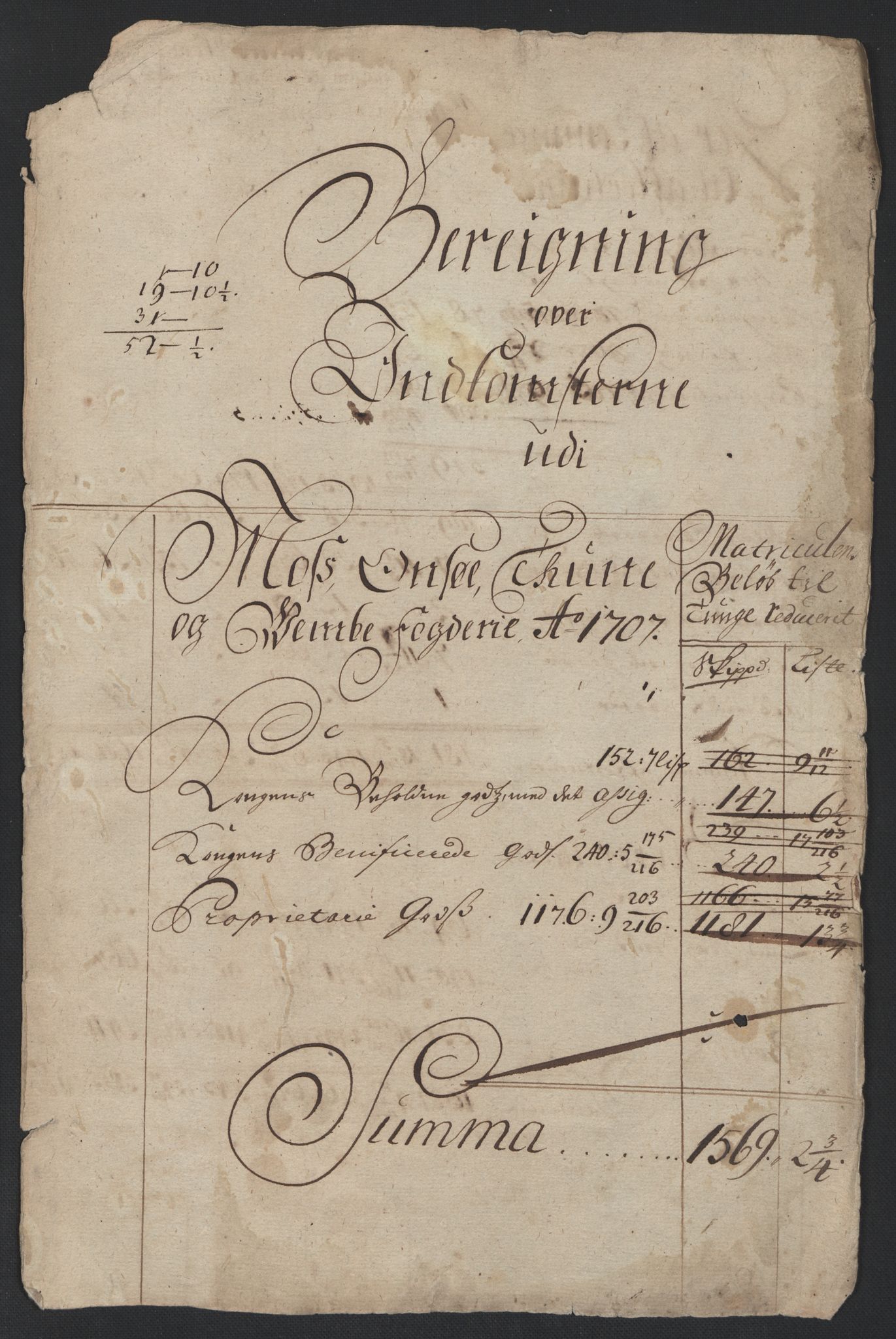 Rentekammeret inntil 1814, Reviderte regnskaper, Fogderegnskap, AV/RA-EA-4092/R04/L0135: Fogderegnskap Moss, Onsøy, Tune, Veme og Åbygge, 1709-1710, p. 235