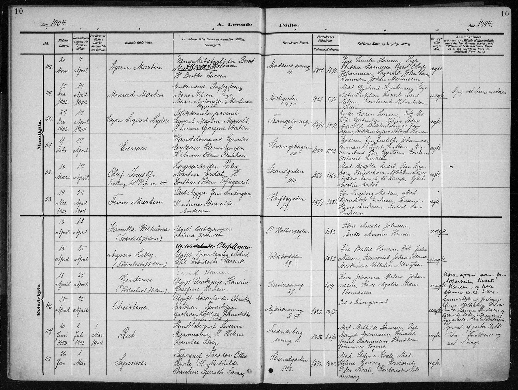 Nykirken Sokneprestembete, AV/SAB-A-77101/H/Haa/L0019: Parish register (official) no. B 7, 1904-1916, p. 10