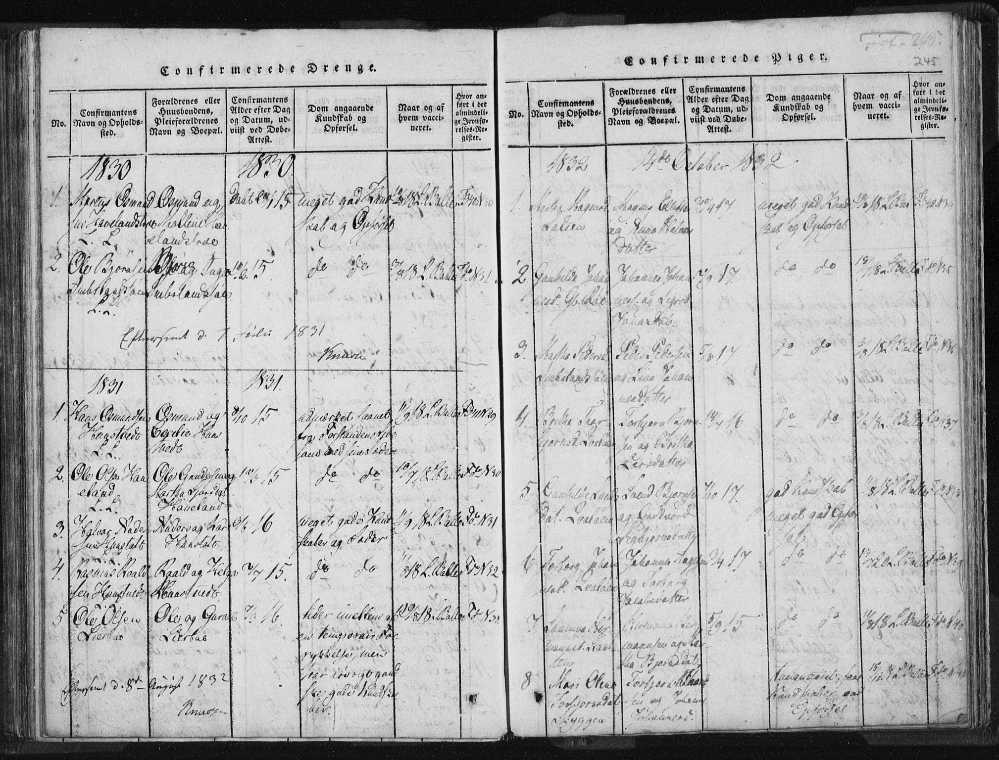 Vikedal sokneprestkontor, AV/SAST-A-101840/01/IV: Parish register (official) no. A 5, 1817-1850, p. 245