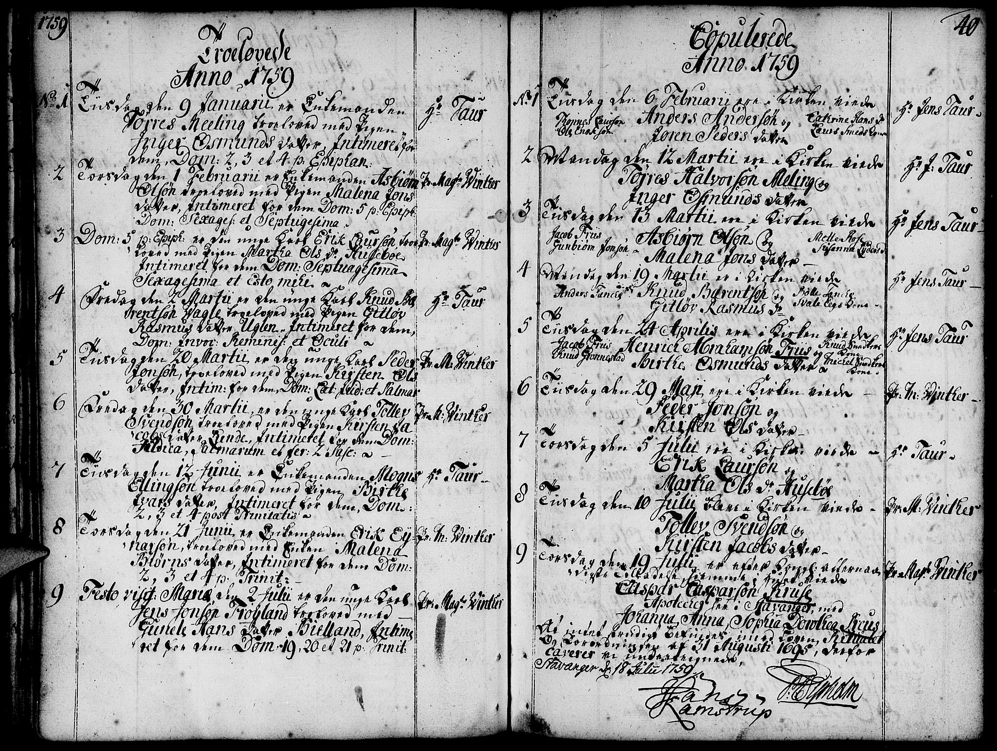 Domkirken sokneprestkontor, SAST/A-101812/001/30/30BA/L0004: Parish register (official) no. A 4, 1744-1782, p. 40