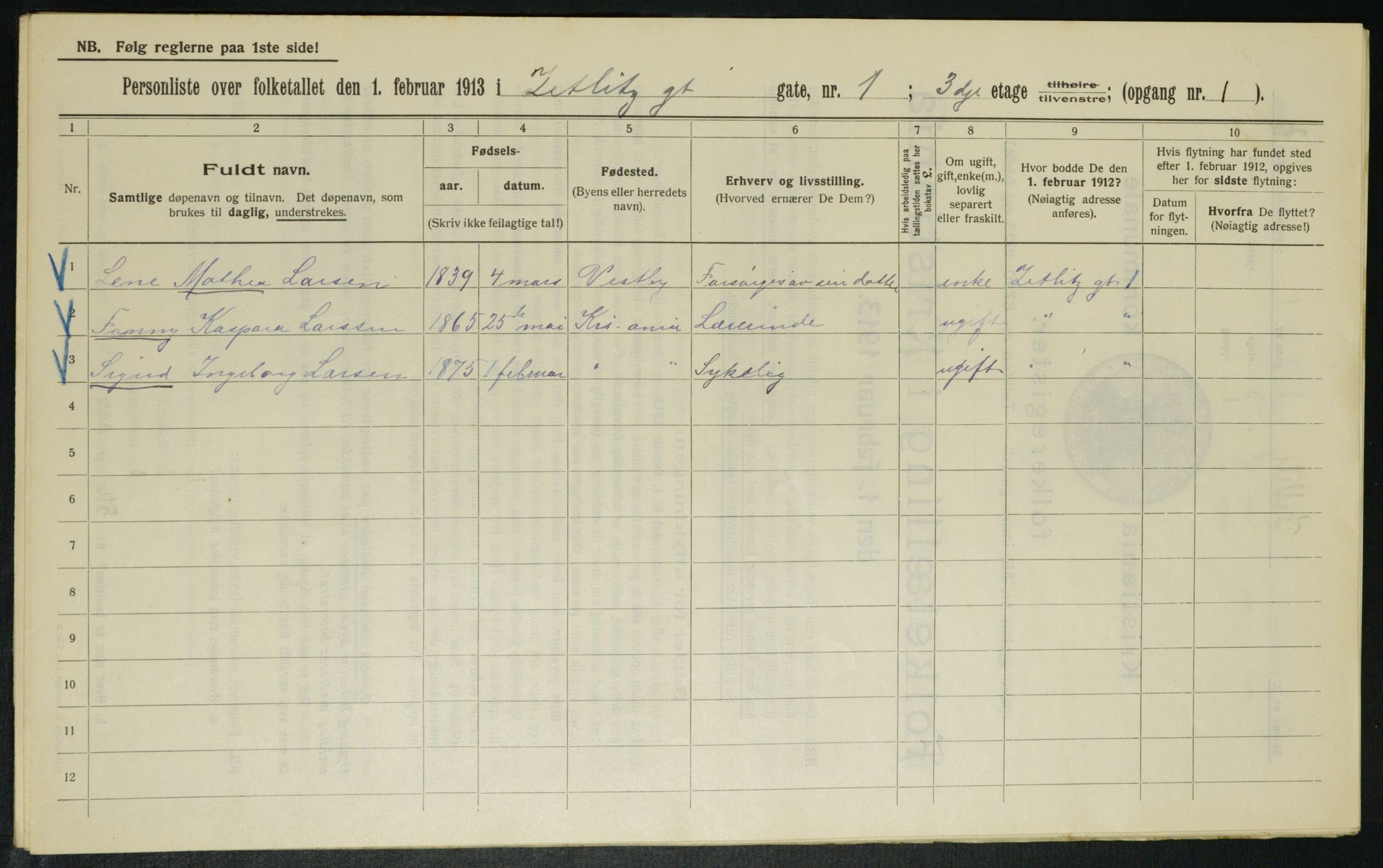 OBA, Municipal Census 1913 for Kristiania, 1913, p. 128517