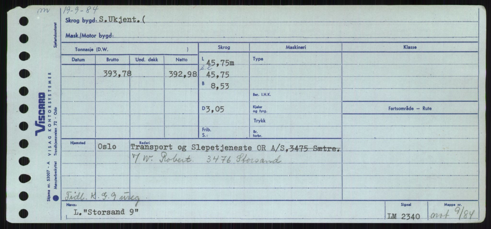 Sjøfartsdirektoratet med forløpere, Skipsmålingen, RA/S-1627/H/Hc/L0001: Lektere, A-Y, p. 399