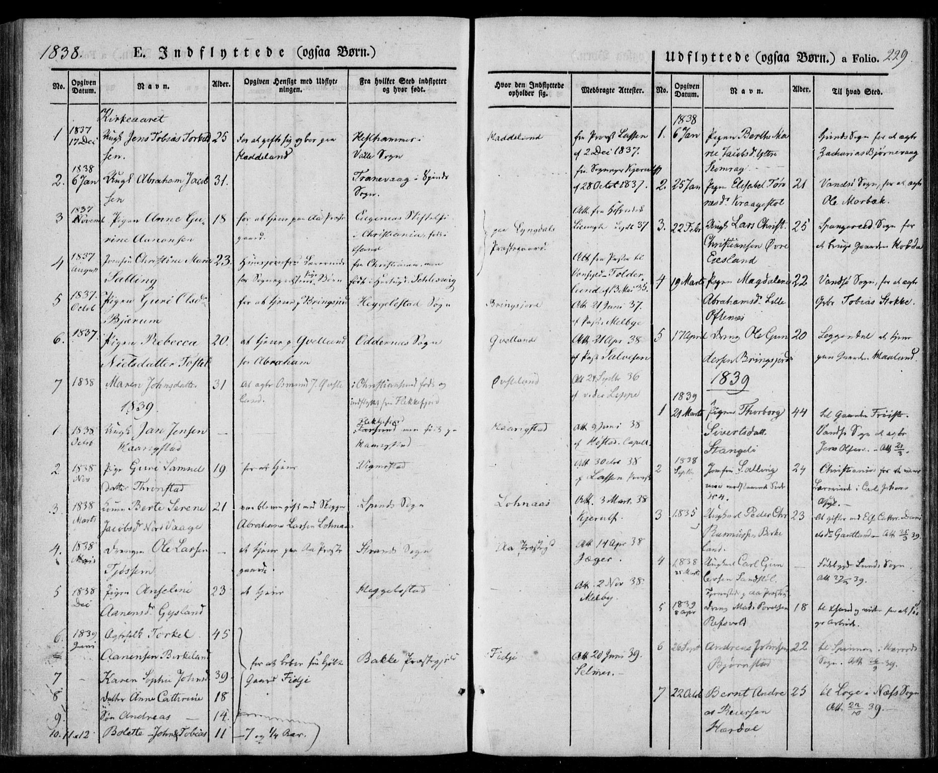 Lyngdal sokneprestkontor, SAK/1111-0029/F/Fa/Fac/L0008: Parish register (official) no. A 8, 1837-1852, p. 229