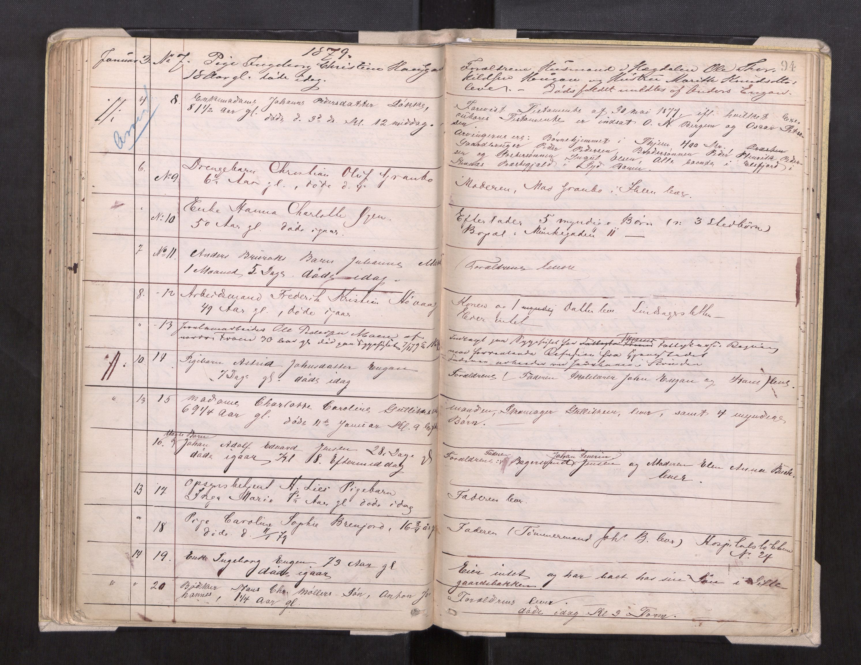 Trondheim byfogd, AV/SAT-A-0003/1/3/3L/L0002: Dødsanmeldelsesprotokoll, 1875-1879, p. 94