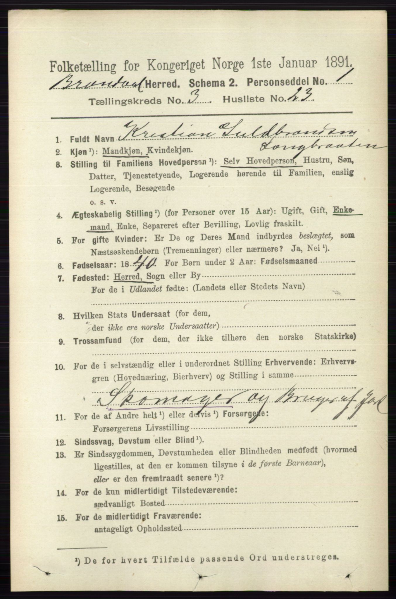 RA, 1891 census for 0422 Brandval, 1891, p. 1373