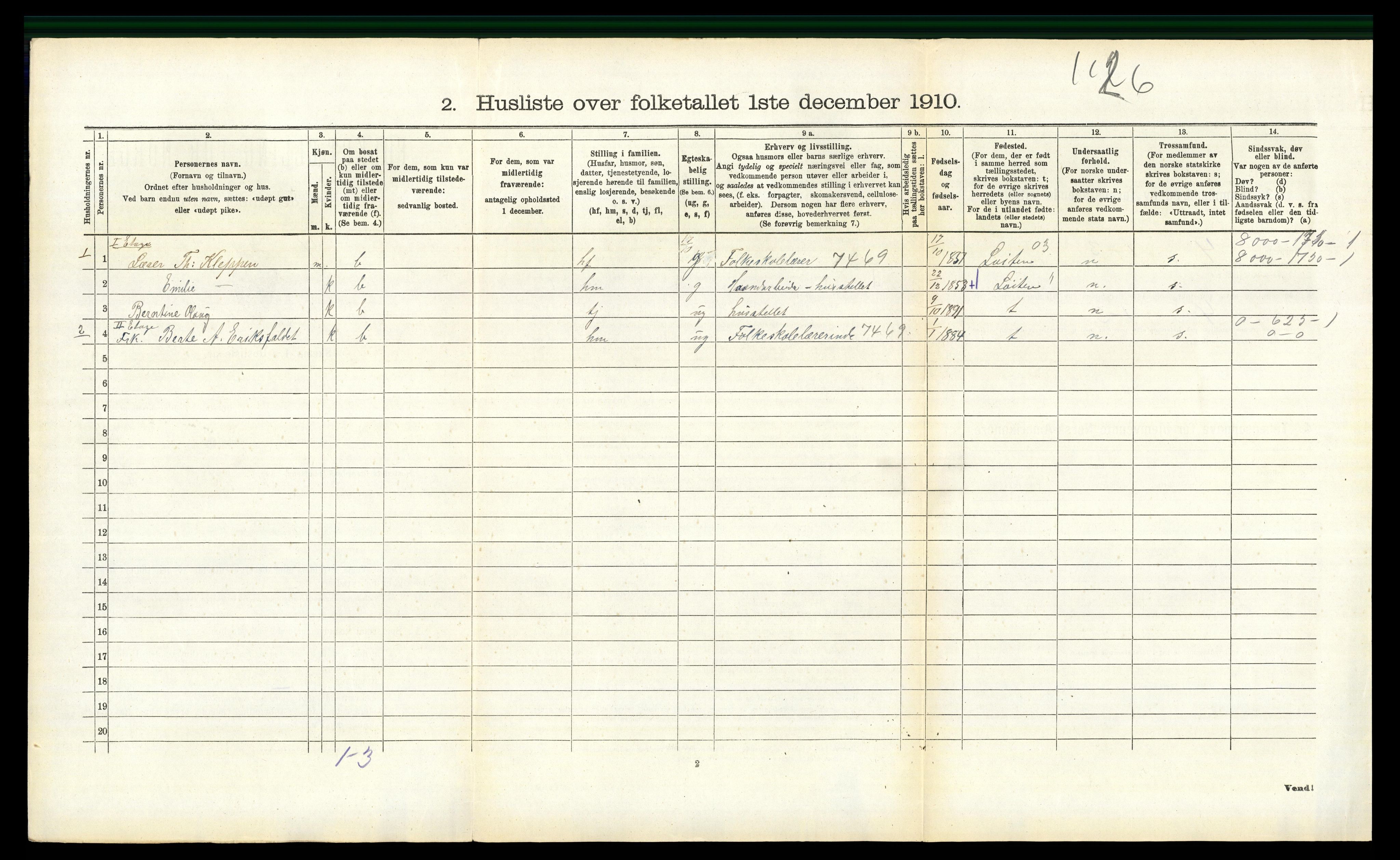 RA, 1910 census for Romedal, 1910, p. 1108