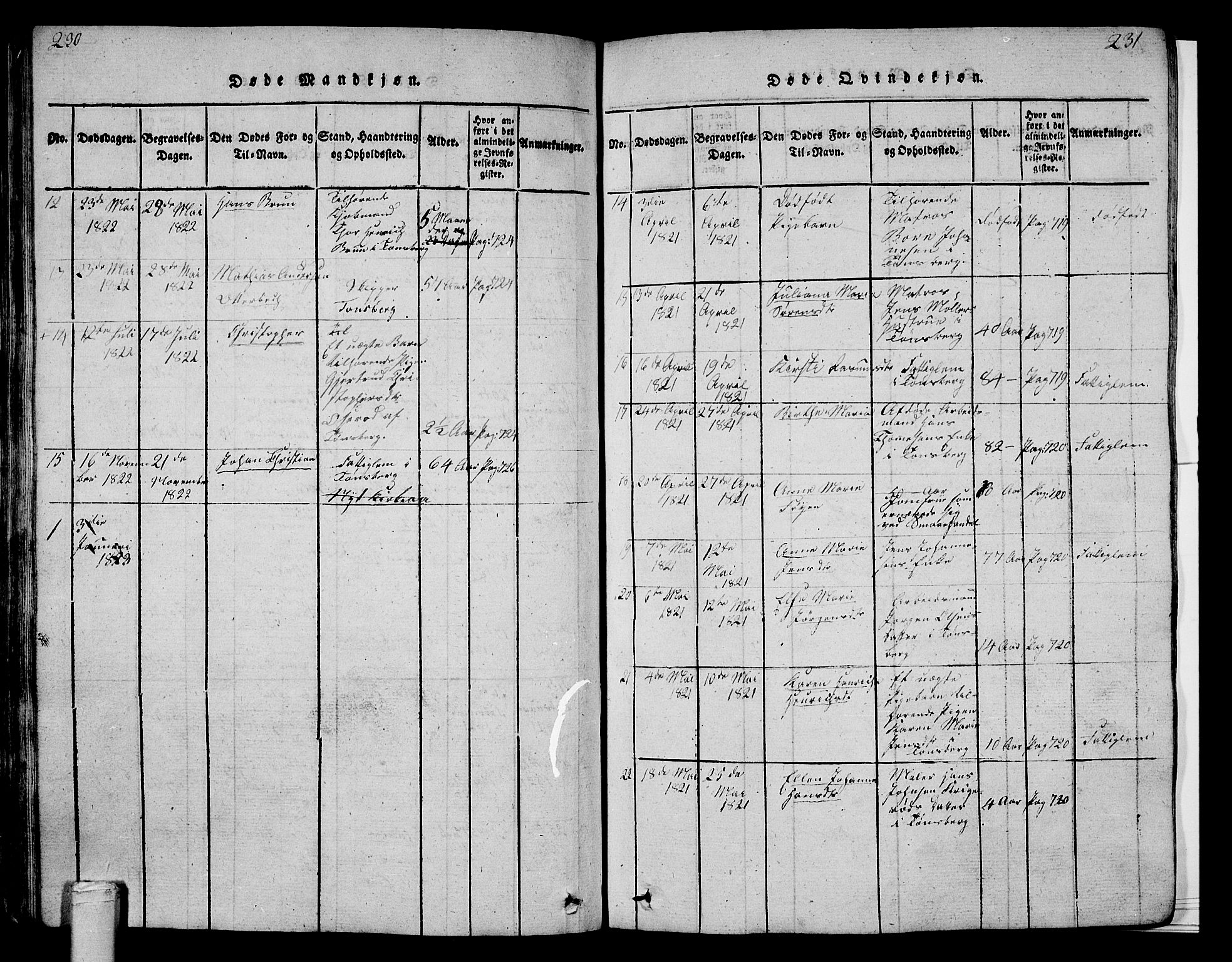 Tønsberg kirkebøker, SAKO/A-330/G/Ga/L0001: Parish register (copy) no. 1, 1813-1826, p. 230-231