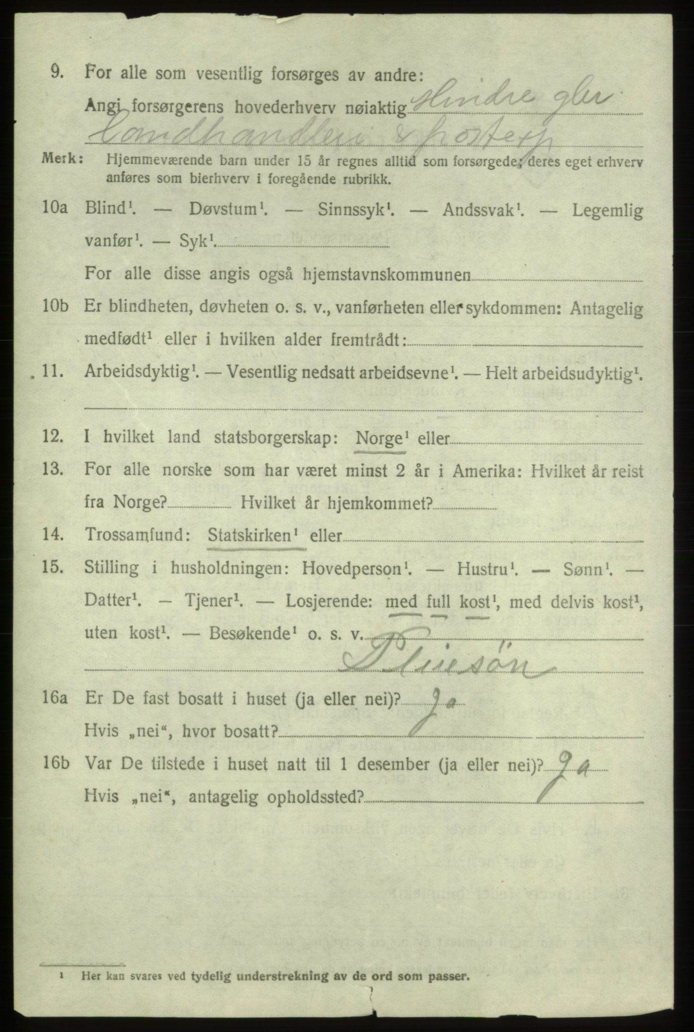 SAB, 1920 census for Tysnes, 1920, p. 3217