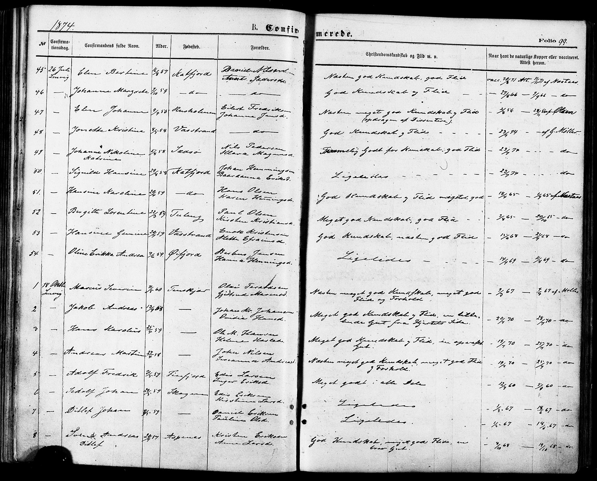 Lenvik sokneprestembete, AV/SATØ-S-1310/H/Ha/Haa/L0010kirke: Parish register (official) no. 10, 1873-1880, p. 99
