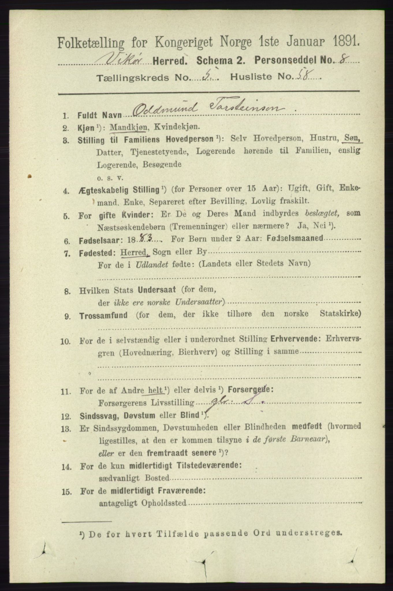 RA, 1891 census for 1238 Vikør, 1891, p. 1733