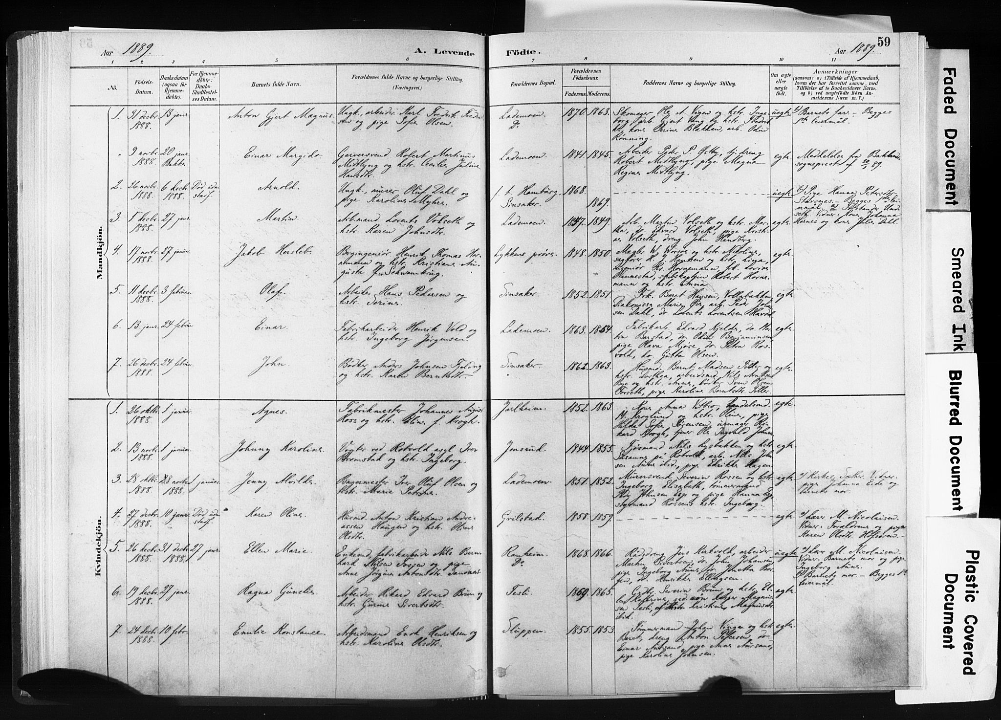 Ministerialprotokoller, klokkerbøker og fødselsregistre - Sør-Trøndelag, SAT/A-1456/606/L0300: Parish register (official) no. 606A15, 1886-1893, p. 59