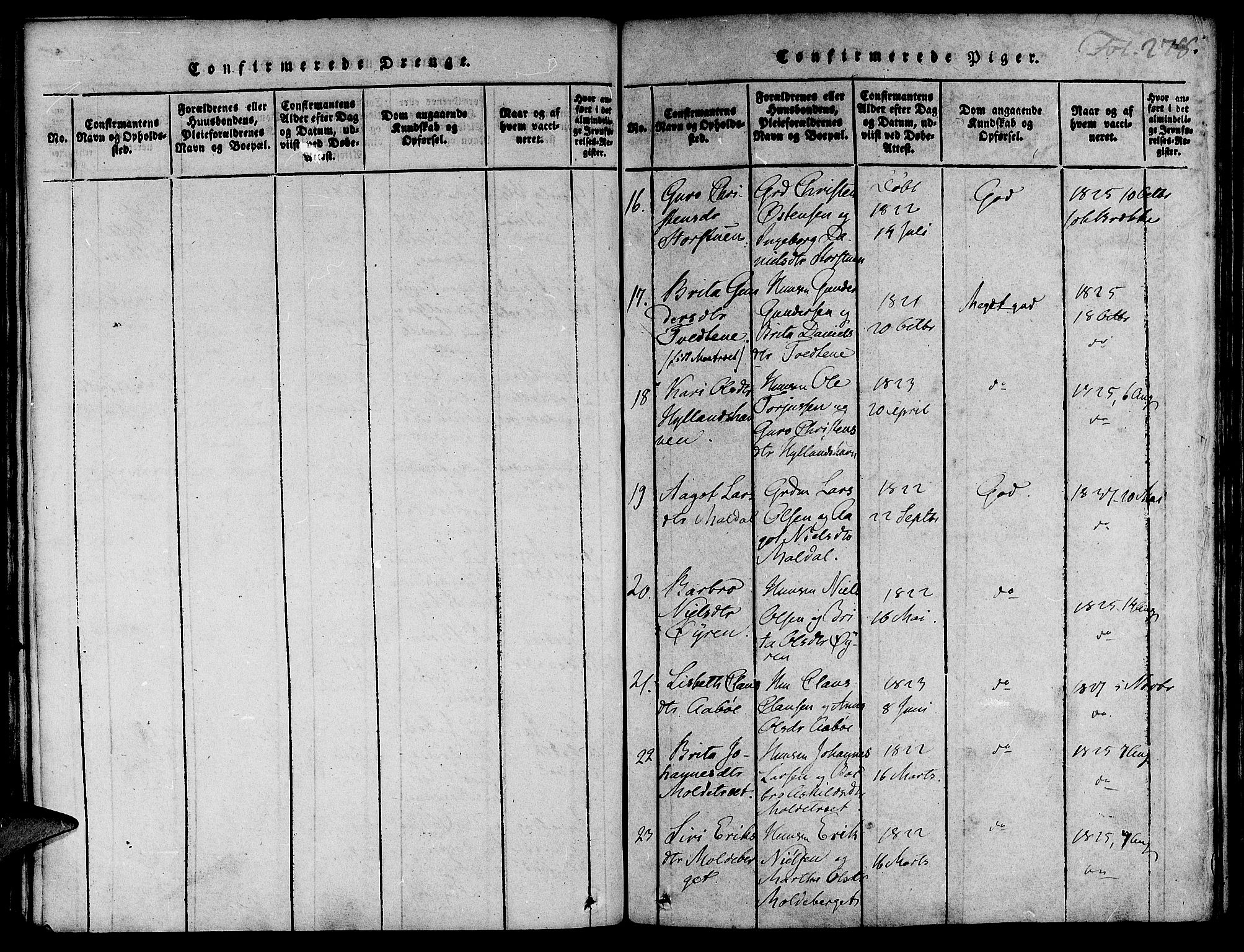 Suldal sokneprestkontor, AV/SAST-A-101845/01/IV/L0007: Parish register (official) no. A 7, 1817-1838, p. 278