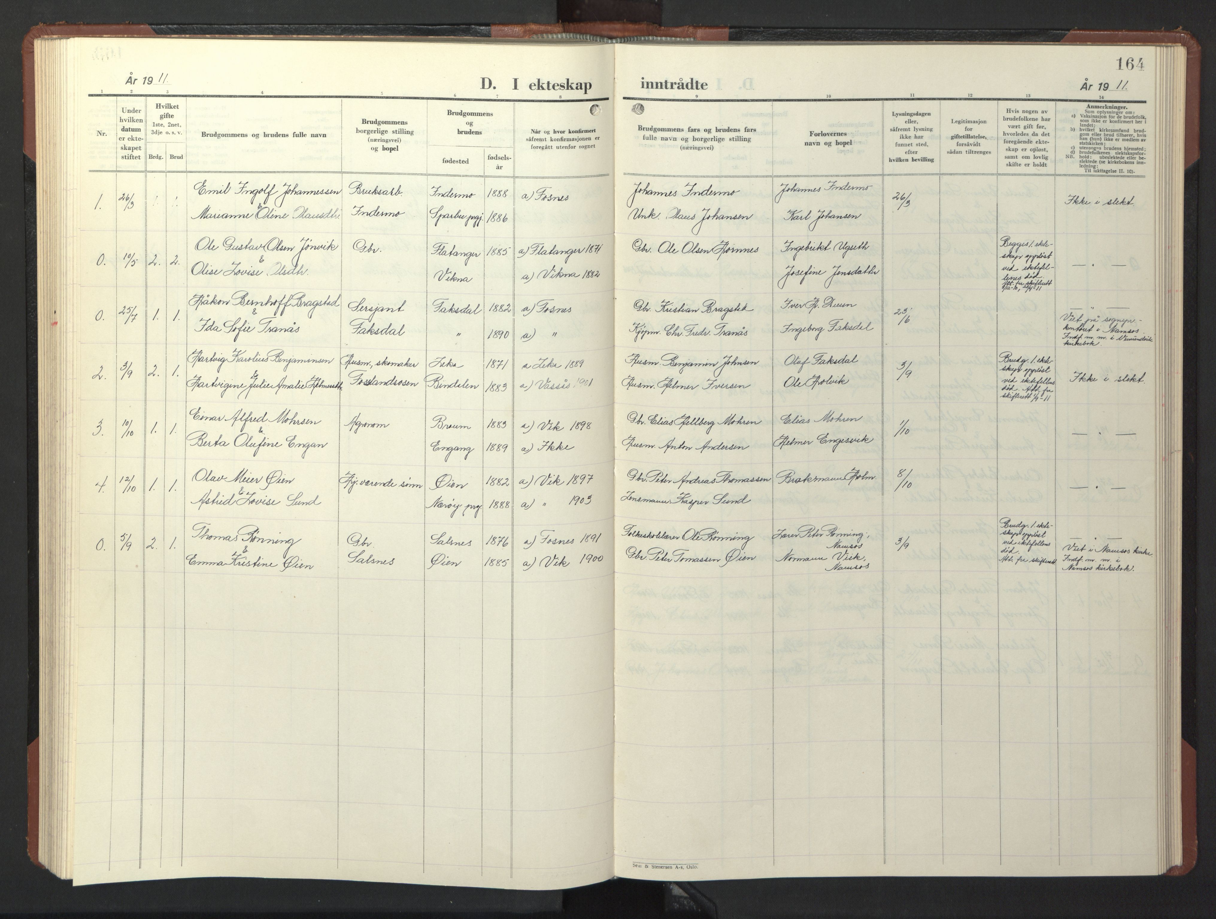 Ministerialprotokoller, klokkerbøker og fødselsregistre - Nord-Trøndelag, SAT/A-1458/773/L0625: Parish register (copy) no. 773C01, 1910-1952, p. 164