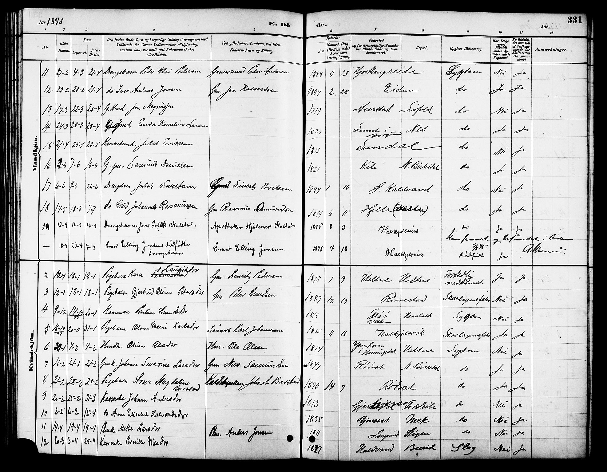 Ministerialprotokoller, klokkerbøker og fødselsregistre - Møre og Romsdal, SAT/A-1454/511/L0158: Parish register (copy) no. 511C04, 1884-1903, p. 331