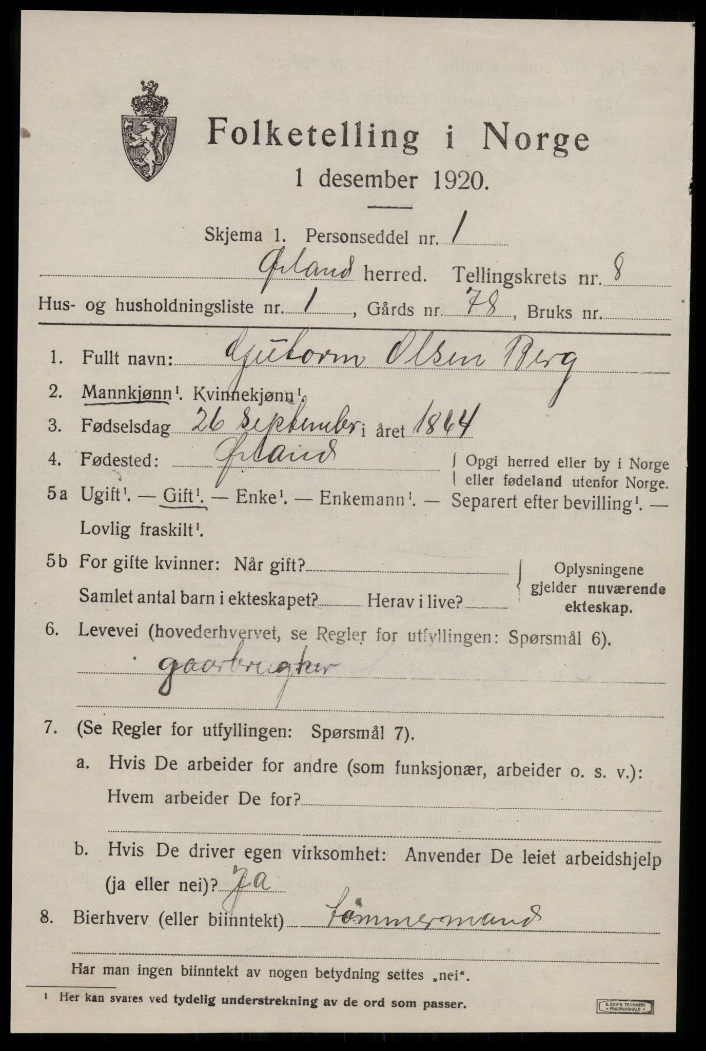 SAT, 1920 census for Ørland, 1920, p. 6601