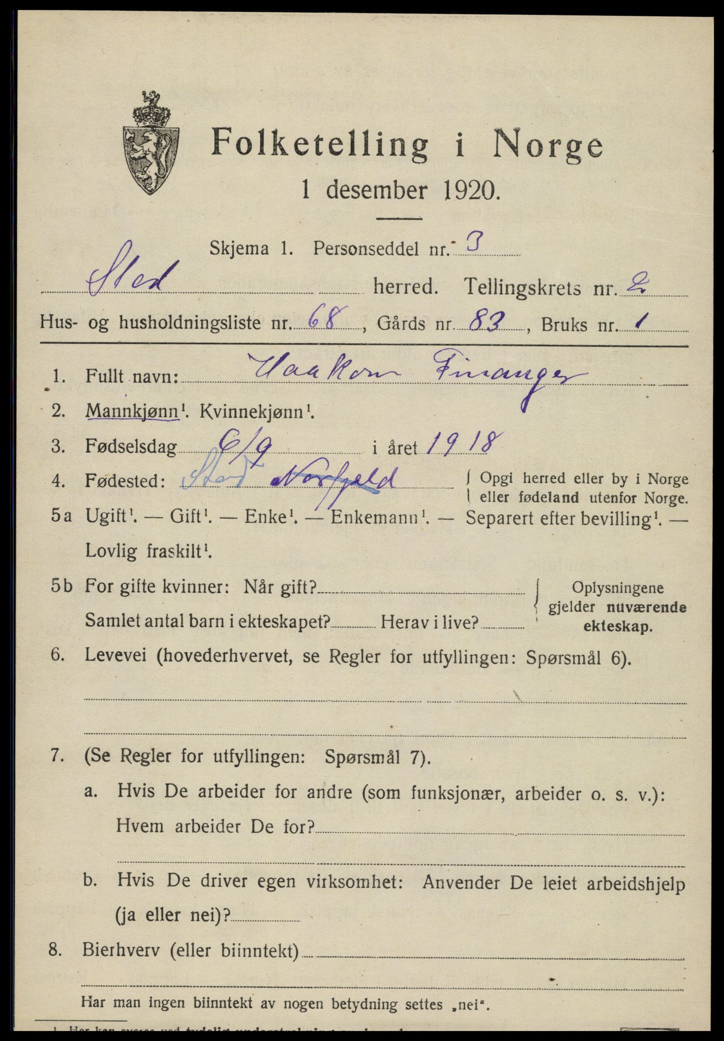 SAT, 1920 census for Stod, 1920, p. 2208