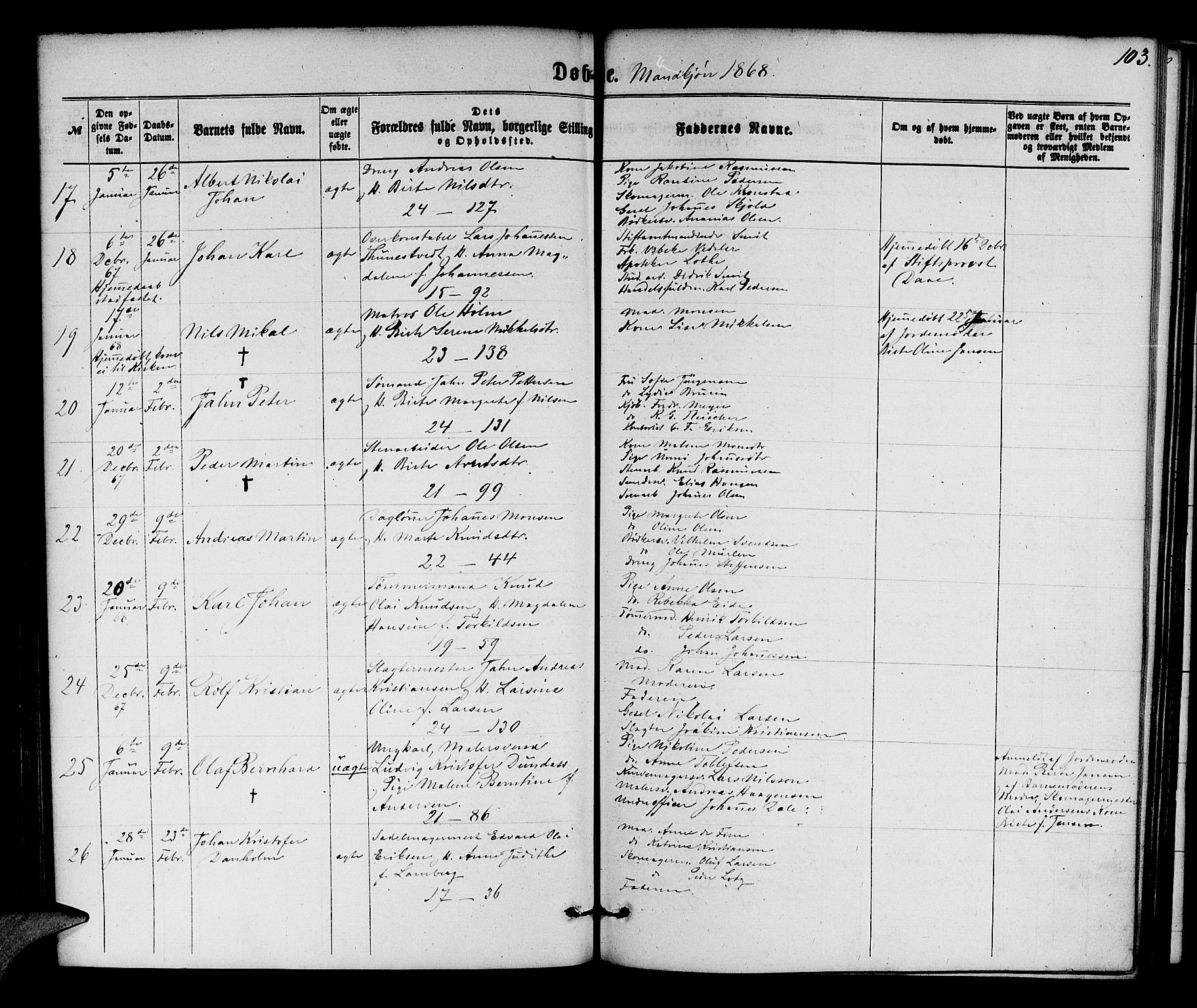 Korskirken sokneprestembete, SAB/A-76101/H/Hab: Parish register (copy) no. B 5, 1863-1868, p. 103