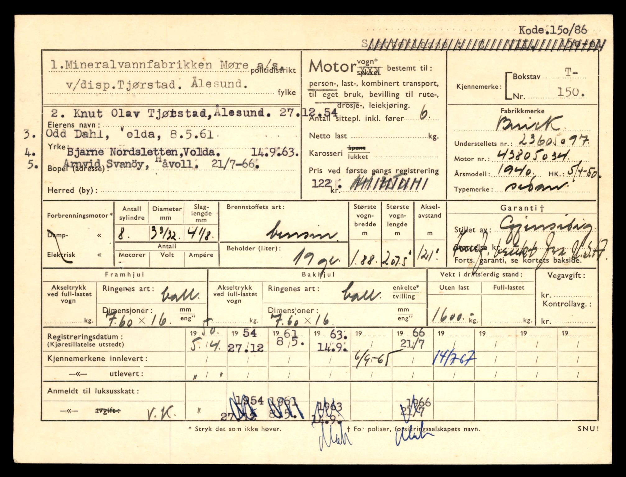 Møre og Romsdal vegkontor - Ålesund trafikkstasjon, SAT/A-4099/F/Fe/L0002: Registreringskort for kjøretøy T 128 - T 231, 1927-1998, p. 850