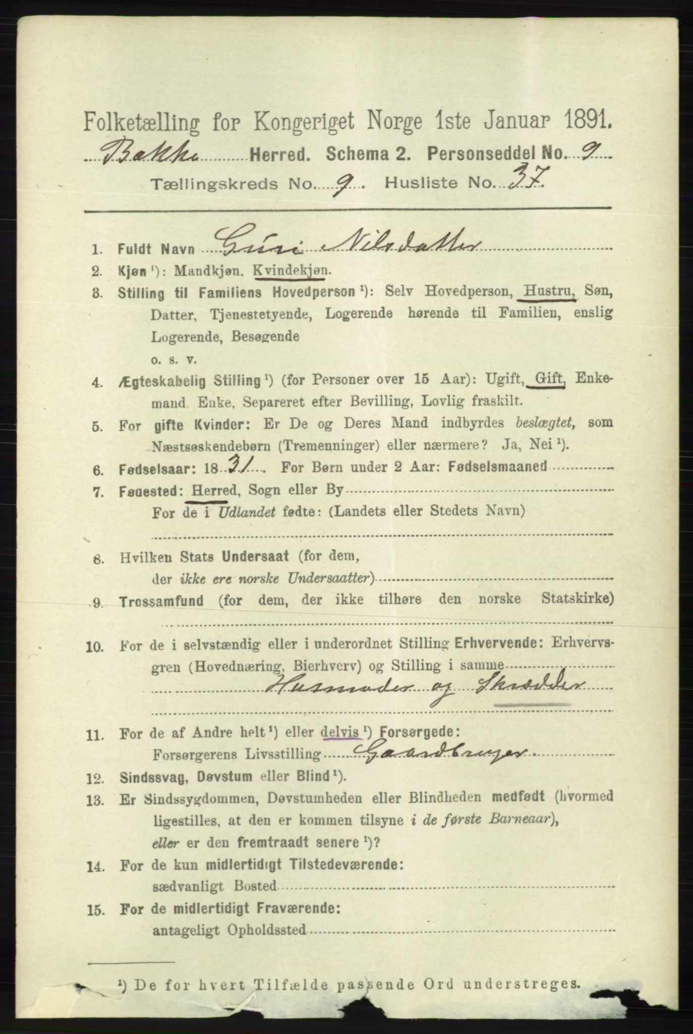 RA, 1891 census for 1045 Bakke, 1891, p. 1962