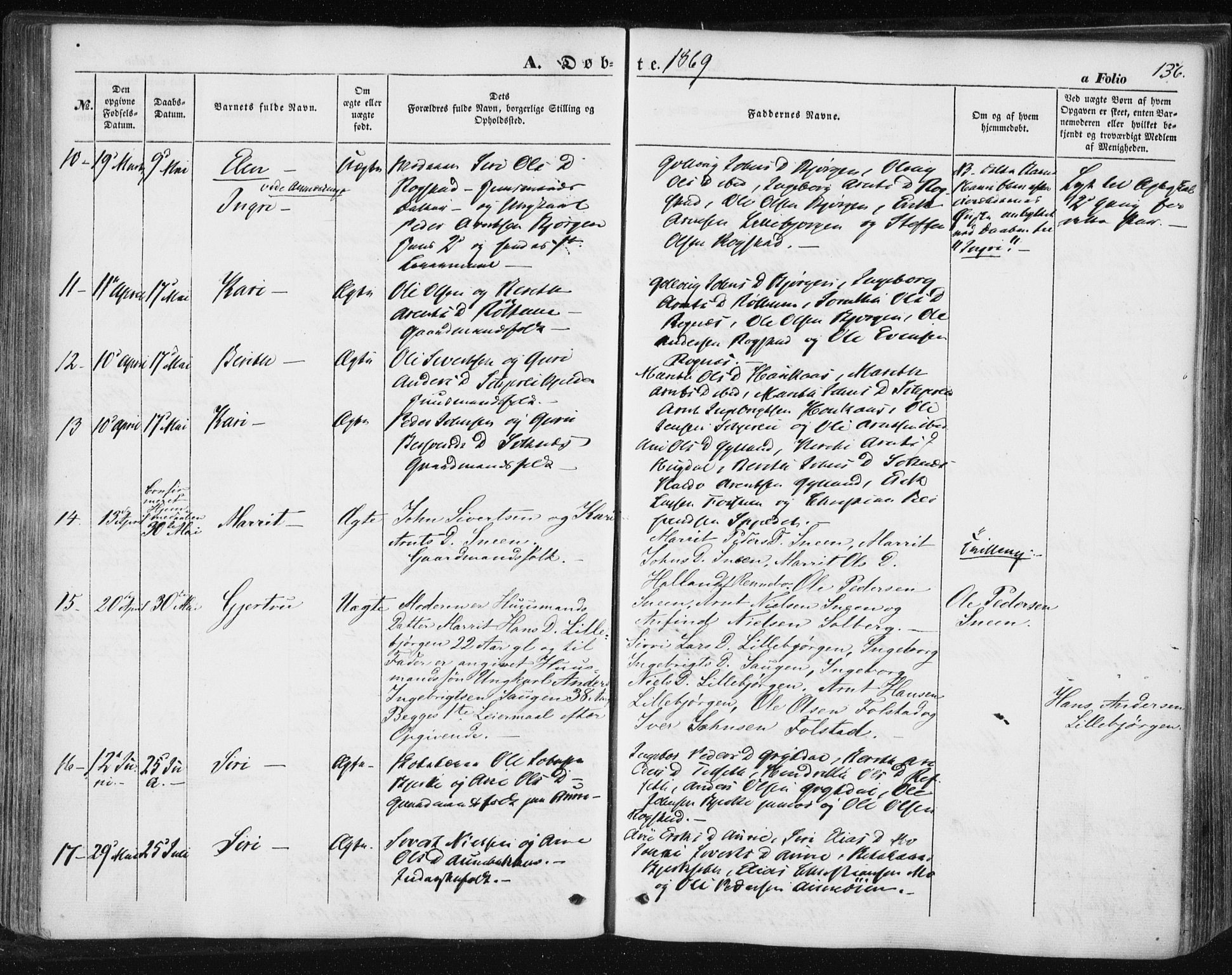 Ministerialprotokoller, klokkerbøker og fødselsregistre - Sør-Trøndelag, AV/SAT-A-1456/687/L1000: Parish register (official) no. 687A06, 1848-1869, p. 136