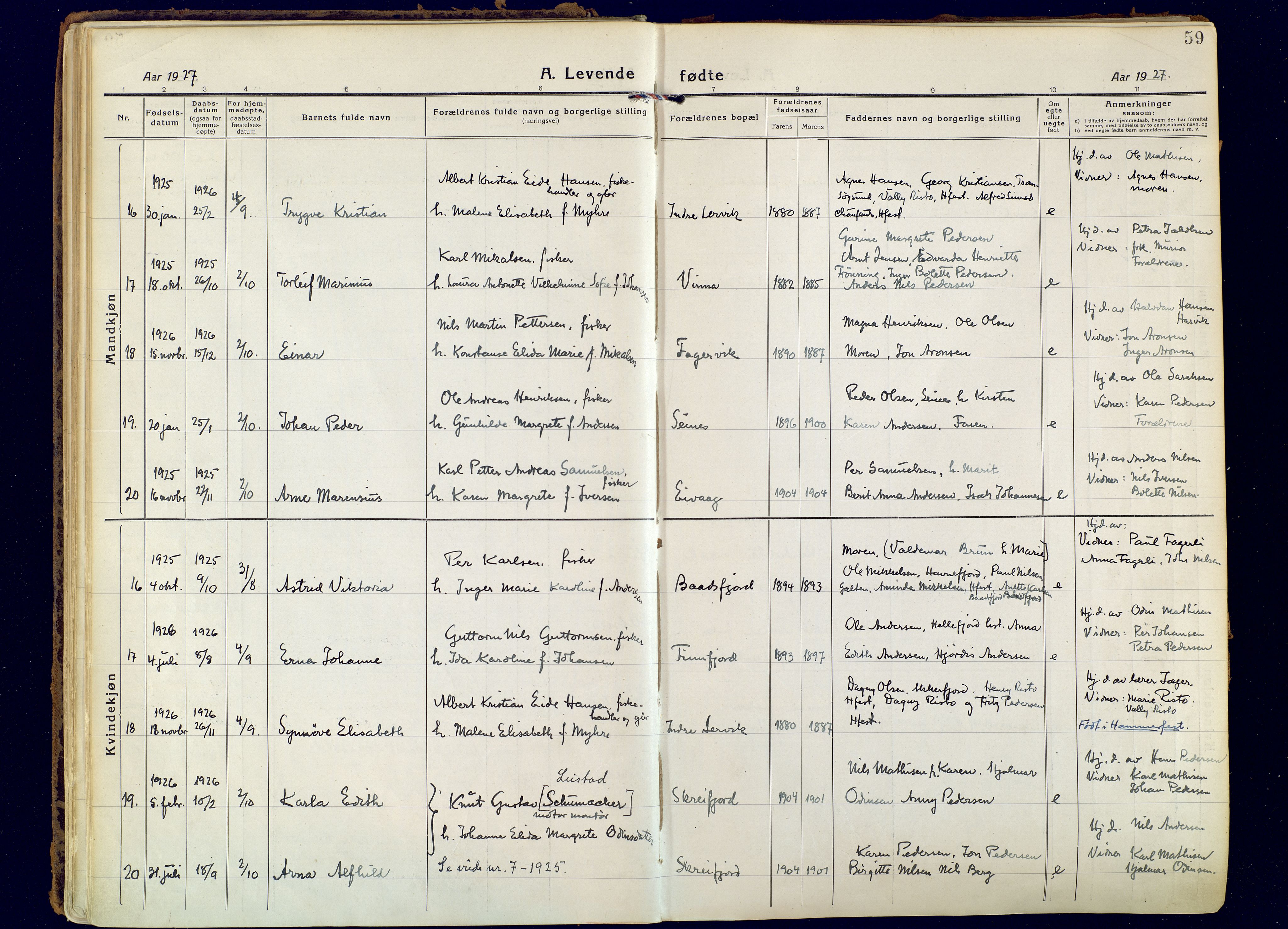 Hammerfest sokneprestkontor, AV/SATØ-S-1347/H/Ha/L0018.kirke: Parish register (official) no. 18, 1918-1933, p. 59