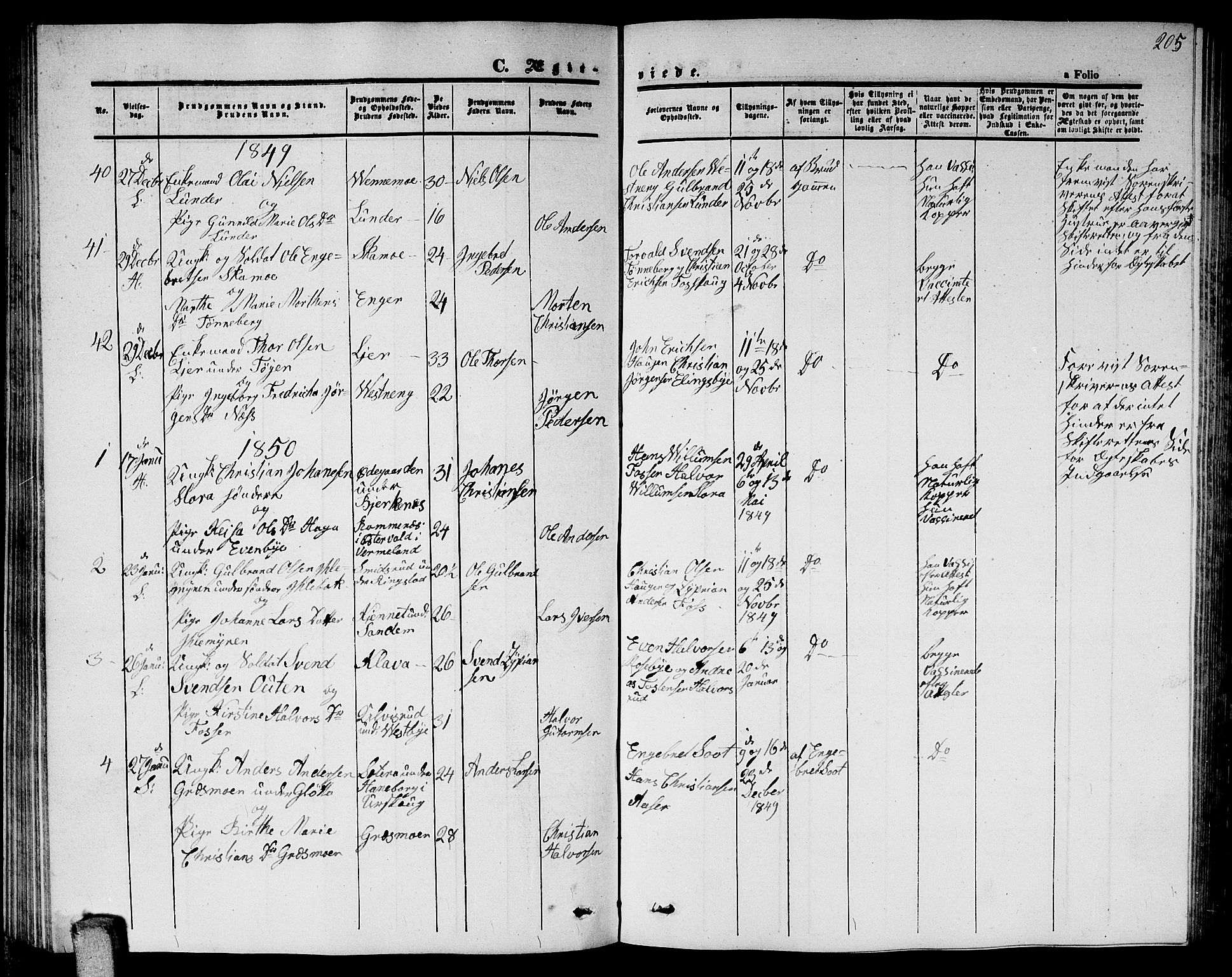 Høland prestekontor Kirkebøker, SAO/A-10346a/G/Ga/L0003: Parish register (copy) no. I 3, 1846-1853, p. 205