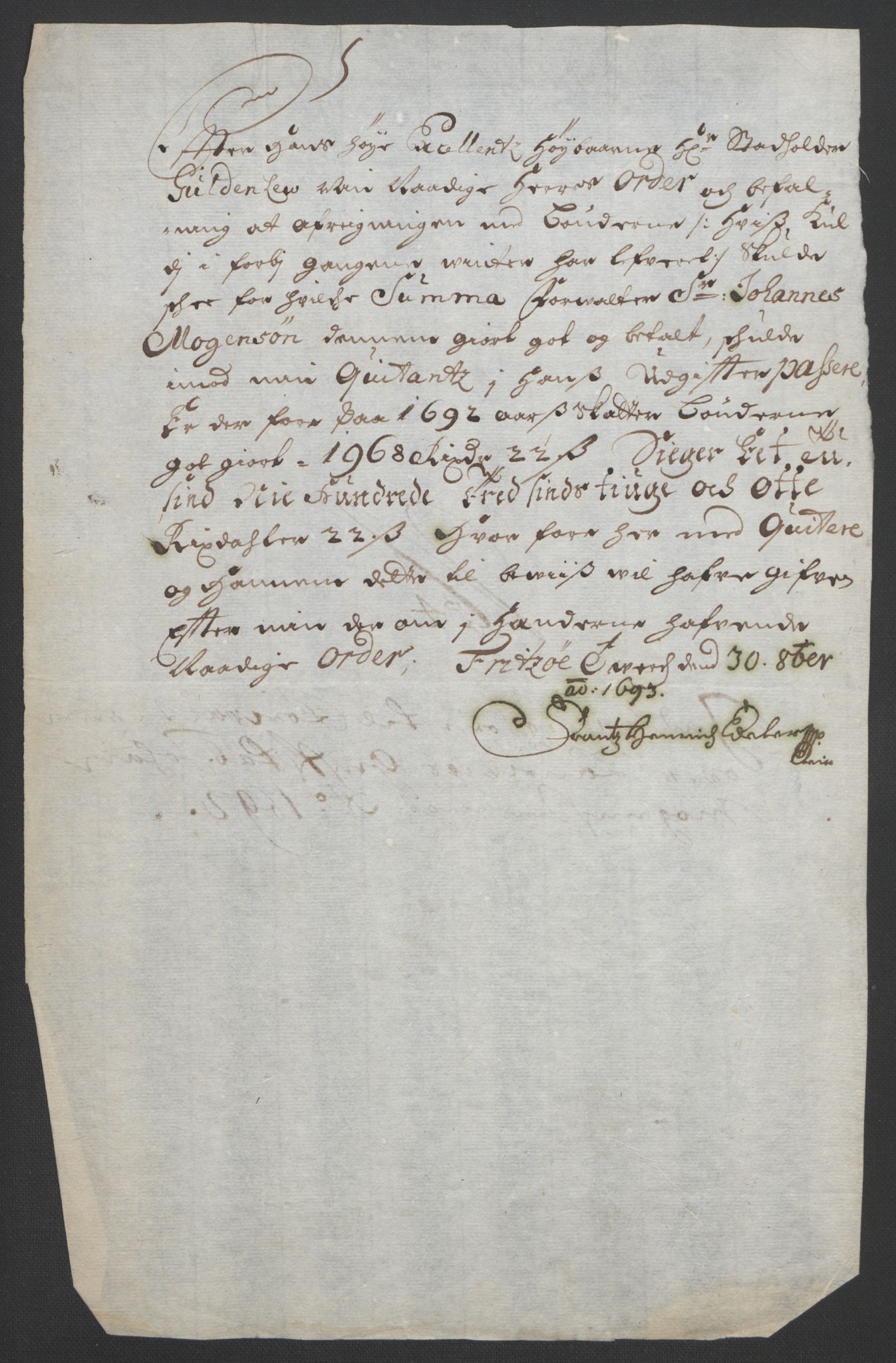 Rentekammeret inntil 1814, Reviderte regnskaper, Fogderegnskap, AV/RA-EA-4092/R33/L1973: Fogderegnskap Larvik grevskap, 1692, p. 205