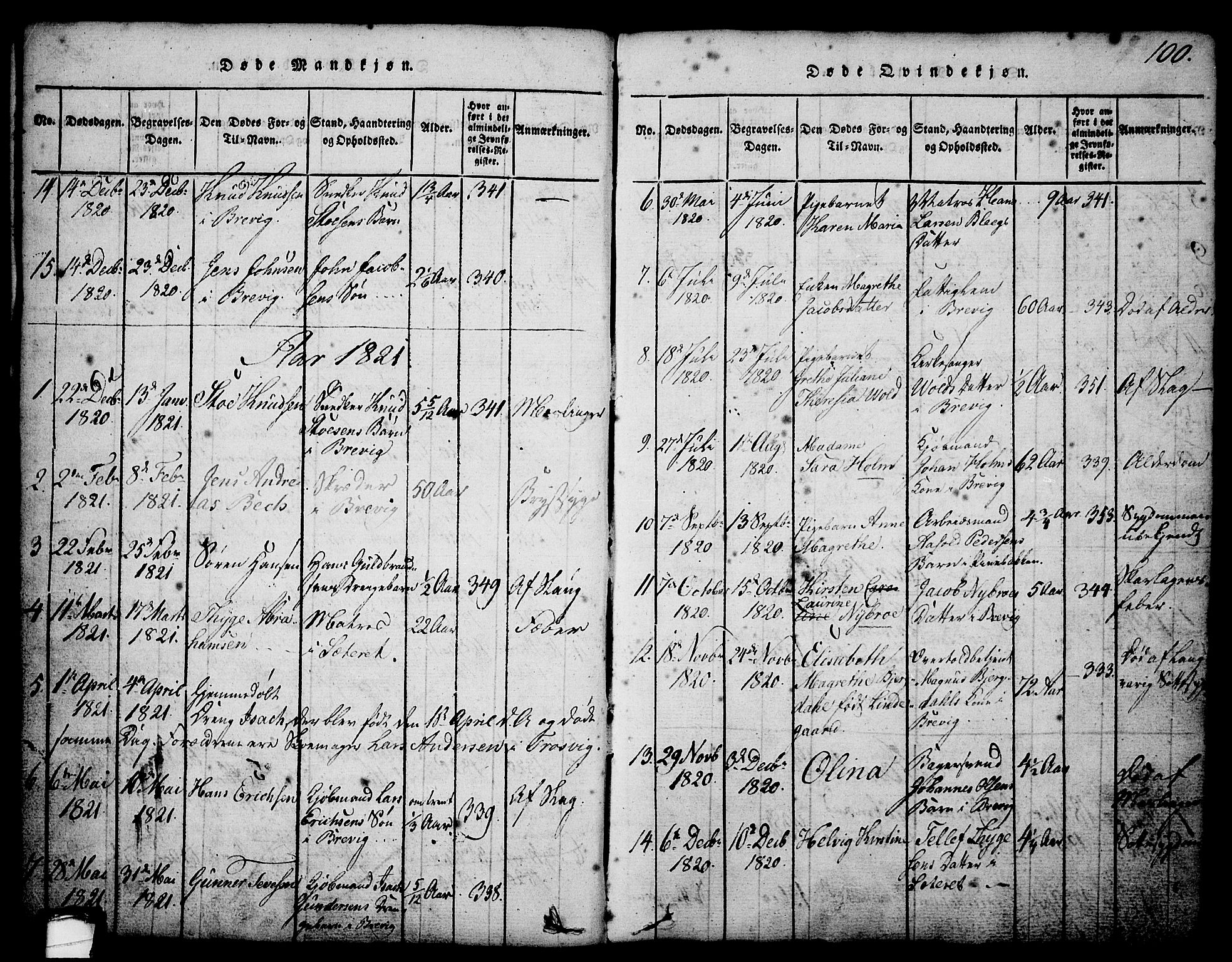 Brevik kirkebøker, SAKO/A-255/G/Ga/L0001: Parish register (copy) no. 1, 1814-1845, p. 100