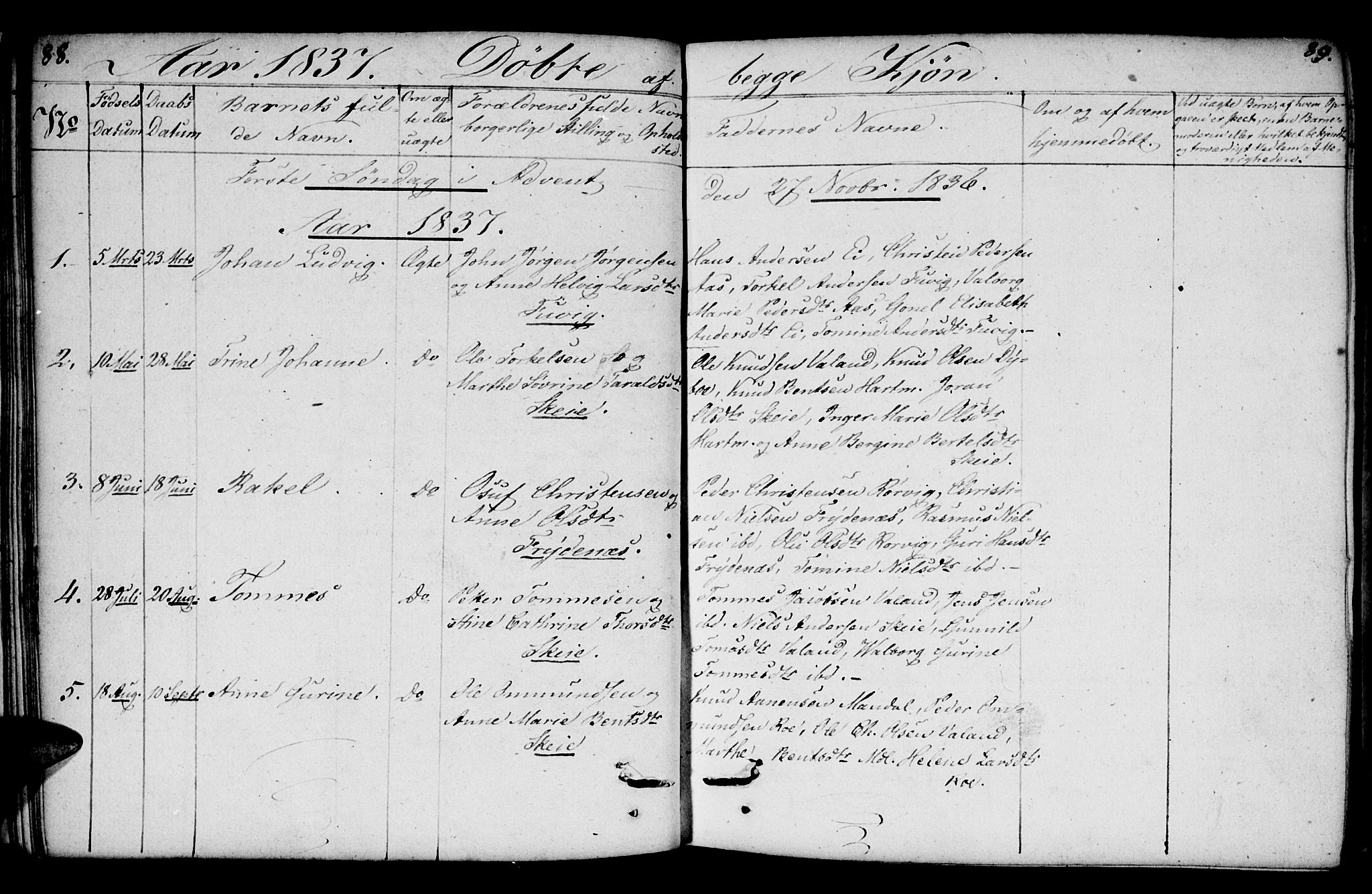 Mandal sokneprestkontor, SAK/1111-0030/F/Fb/Fbb/L0001: Parish register (copy) no. B 1, 1802-1846, p. 88-89