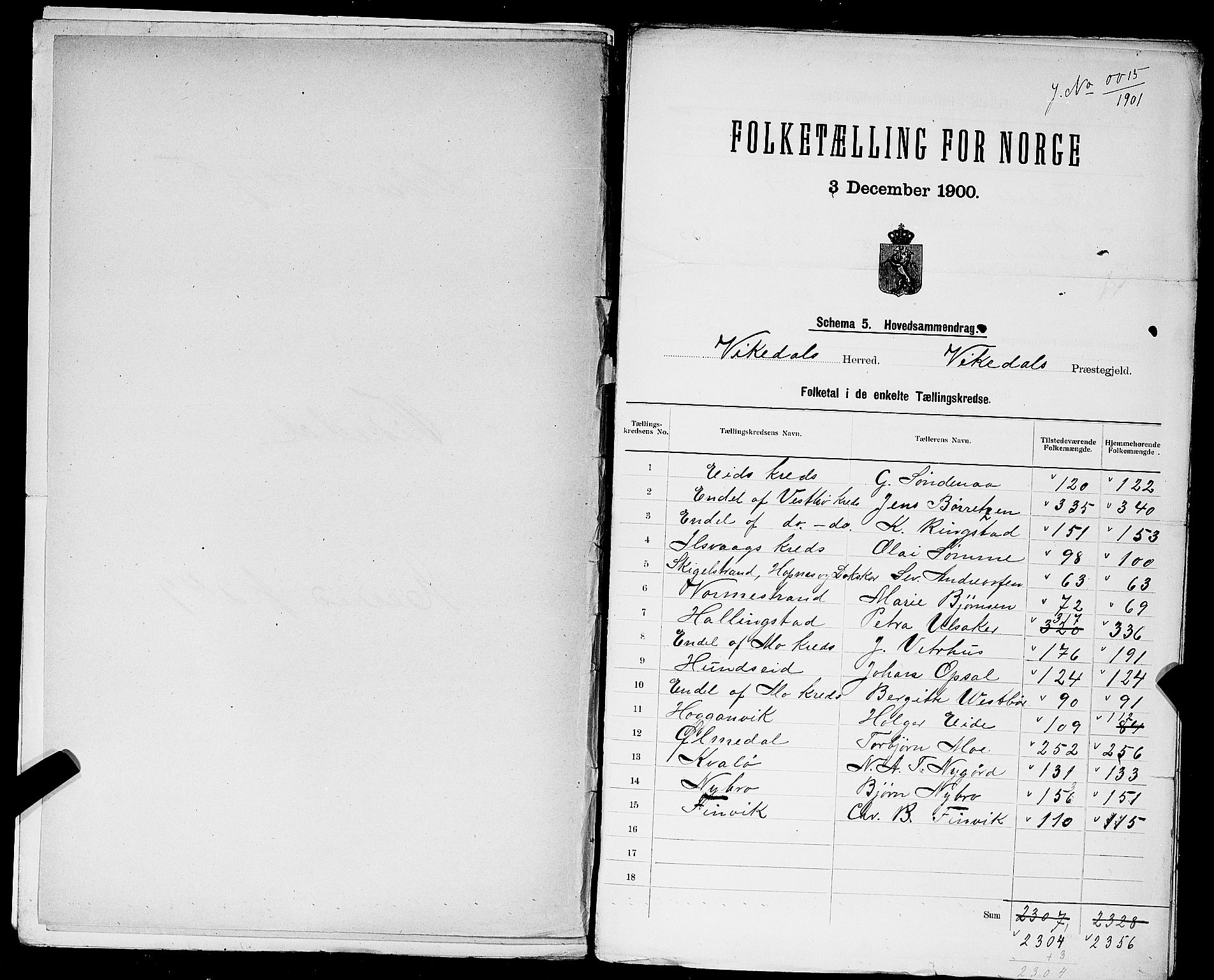 SAST, 1900 census for Vikedal, 1900, p. 3