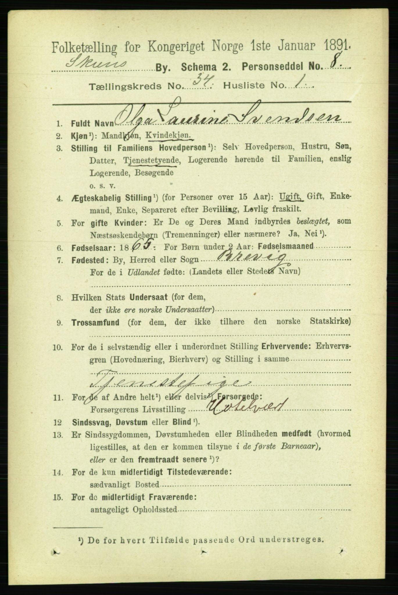 RA, 1891 census for 0806 Skien, 1891, p. 7715