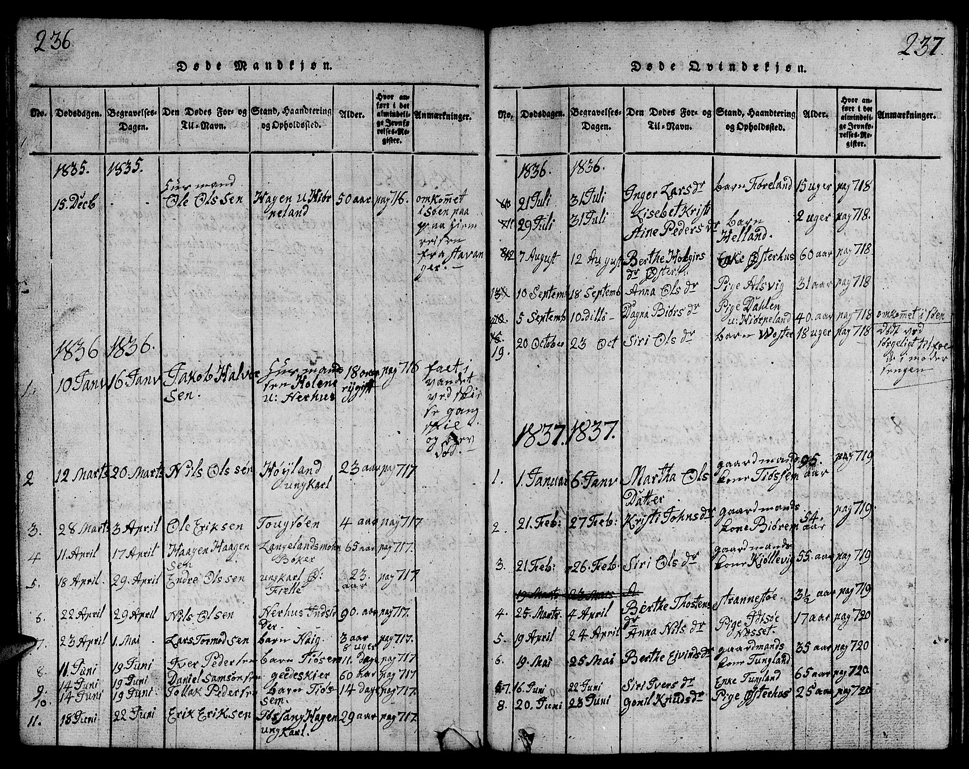 Strand sokneprestkontor, SAST/A-101828/H/Ha/Hab/L0001: Parish register (copy) no. B 1, 1816-1854, p. 236-237