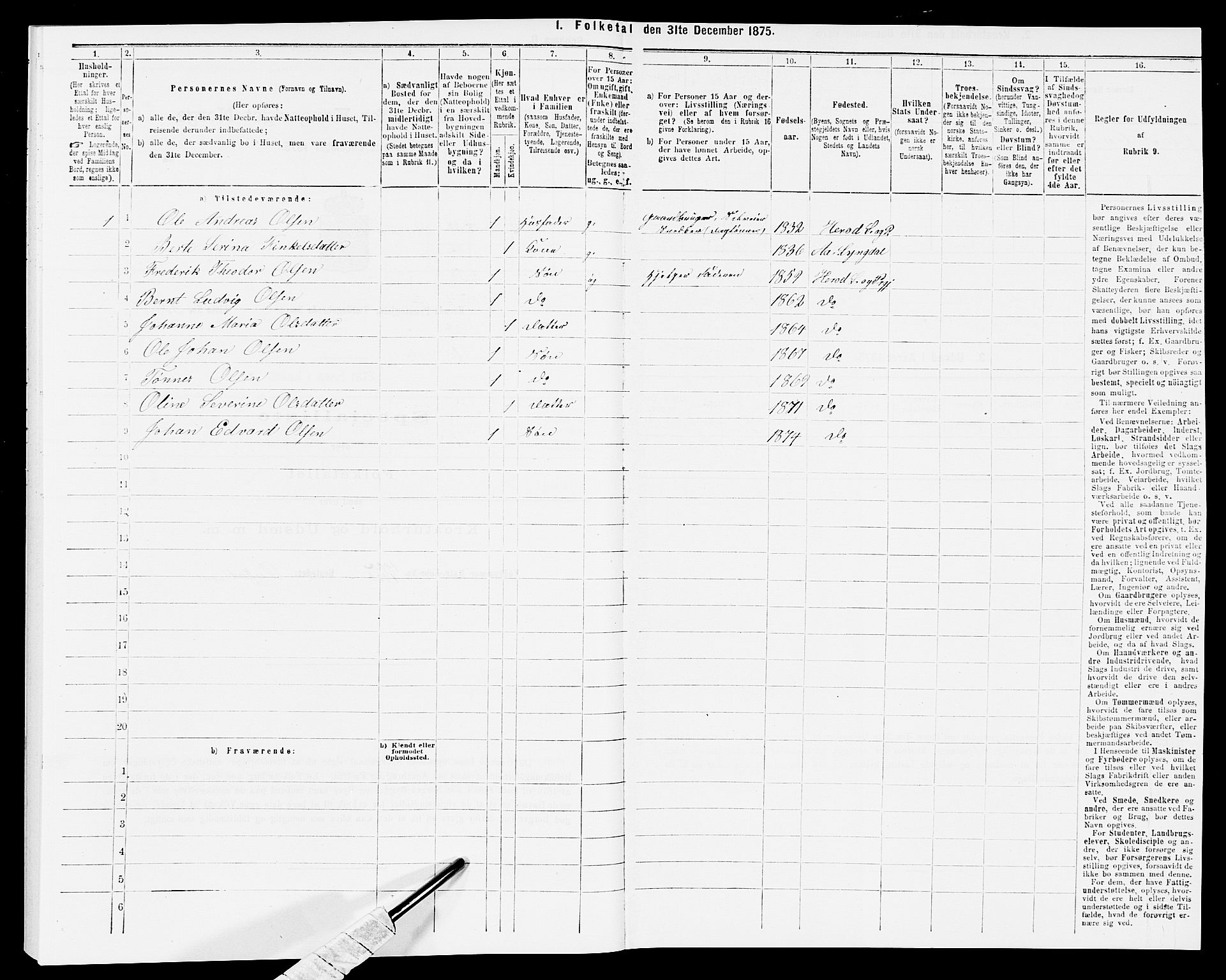 SAK, 1875 census for 1039P Herad, 1875, p. 439