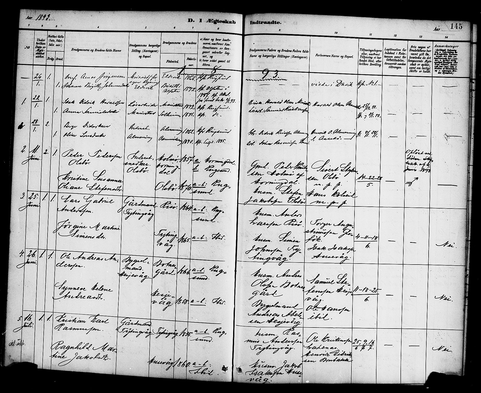 Davik sokneprestembete, SAB/A-79701/H/Haa/Haad/L0001: Parish register (official) no. D 1, 1882-1900, p. 145