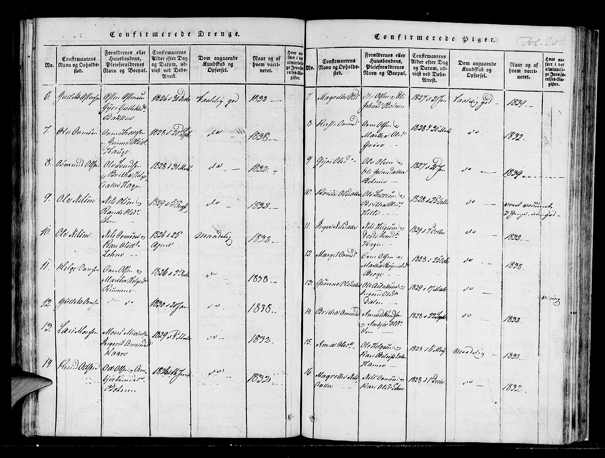 Røldal sokneprestembete, AV/SAB-A-100247: Parish register (official) no. A 2, 1817-1856, p. 264