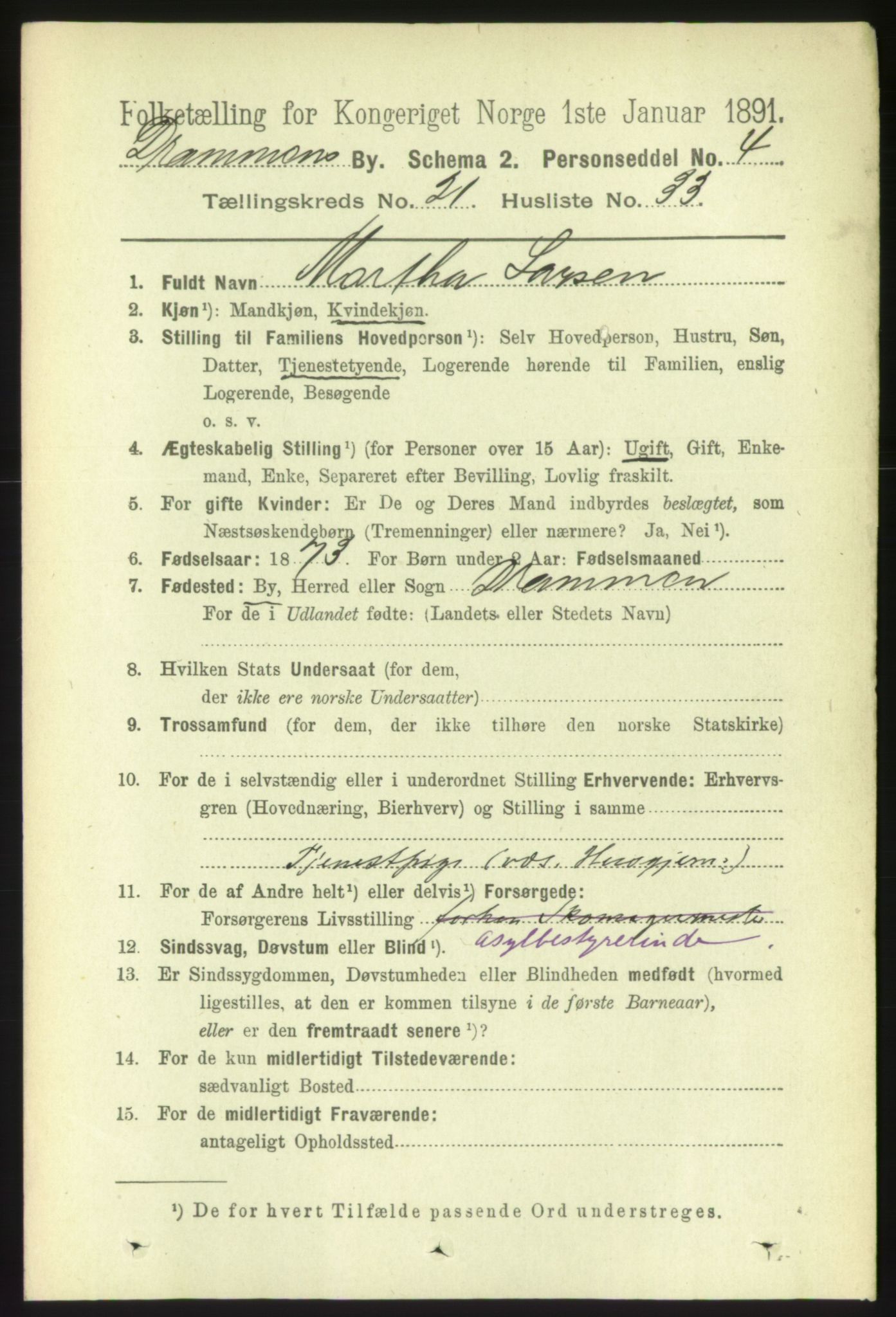 RA, 1891 census for 0602 Drammen, 1891, p. 13449